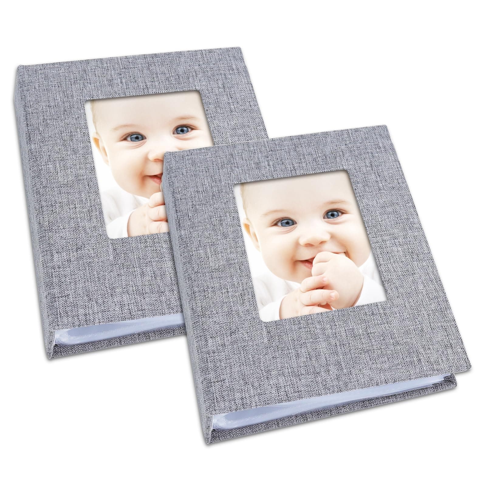 Vienrose Small Photo Album 4x6 Photos, 2 Pack Linen Cover Mini Photo Book, 26-Page Holds 52 Pictures, Artwork or Postcards Storage for Baby, Grey