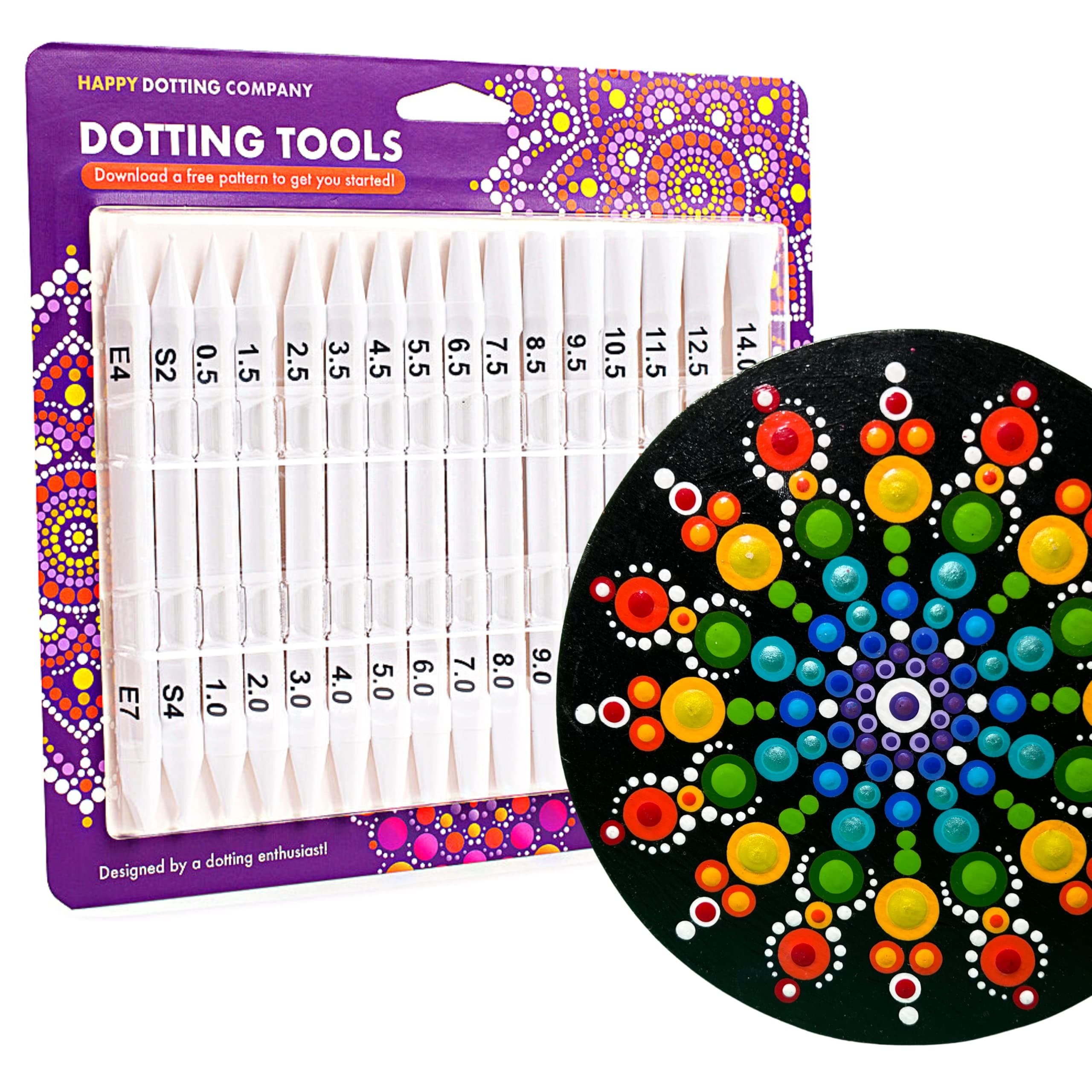 Dotting Tools - for dot Art - Happy Dotting Company - 16pc Double Ended Set with Stylus and Unique Ellipse Tool