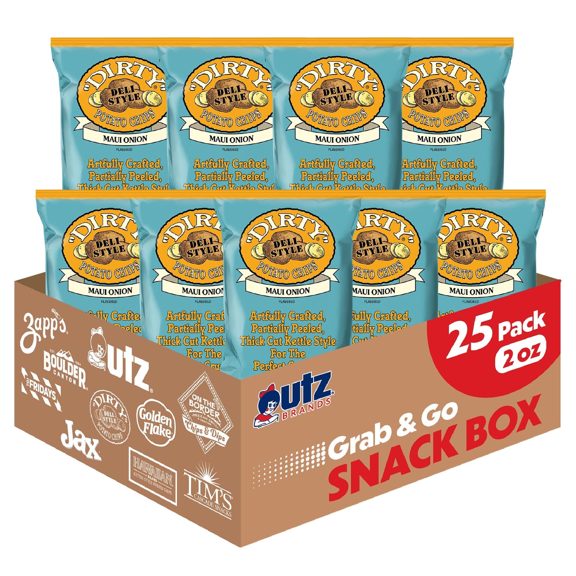 Dirty Kettle Potato Chips, Maui Onion, 2 oz. Bags (25 Count), Gluten Free, Skins On, Crunchy Chips, Great for Lunches or Snacking on the Go