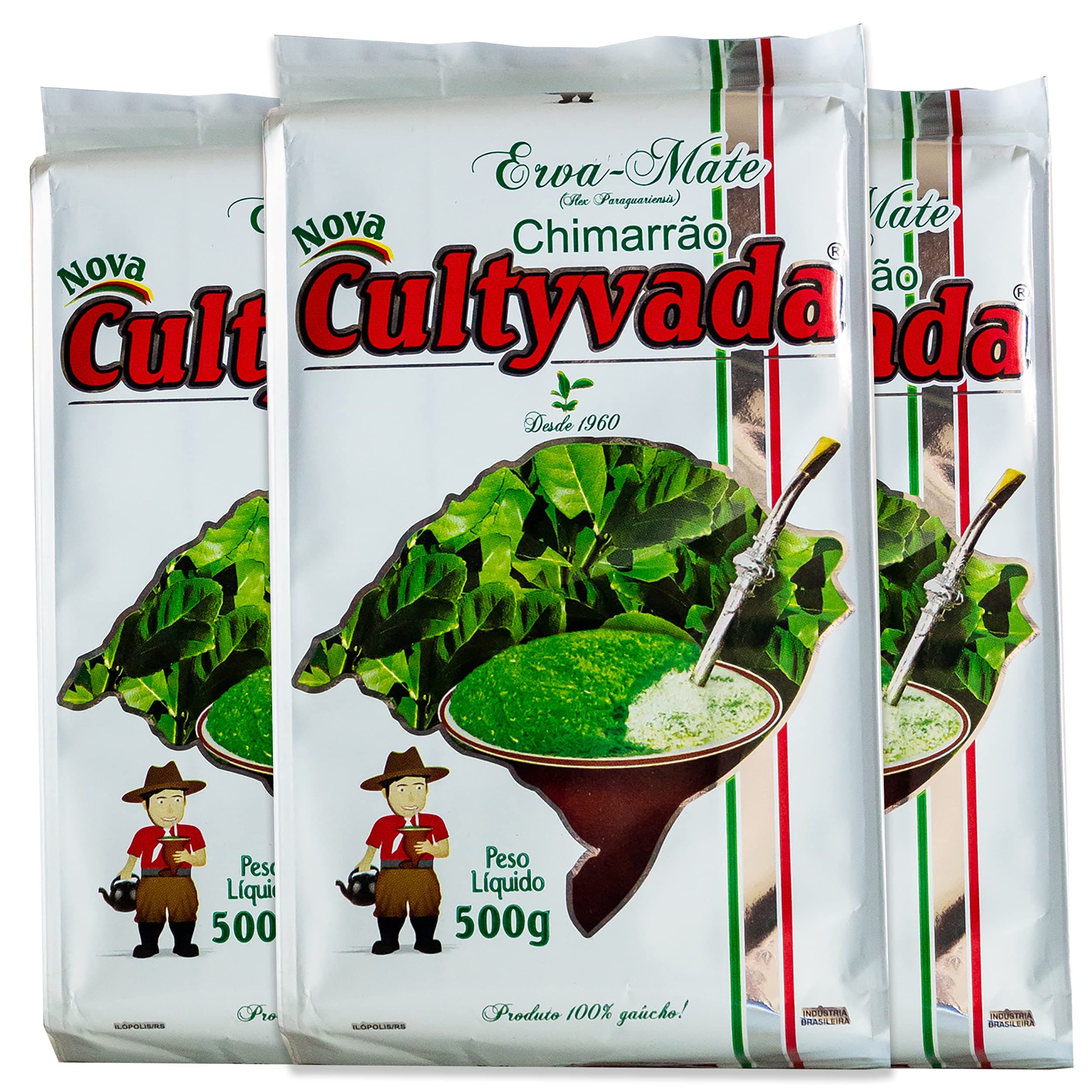 Circle of Drink - Cultyvada Nativa Chimarrao Erva Mate - Gourmet - Non-Aged - Super Fresh Green Brazilian Yerba Mate - Vacuum Sealed - 1.1 LB - 500g (3 PACKS)