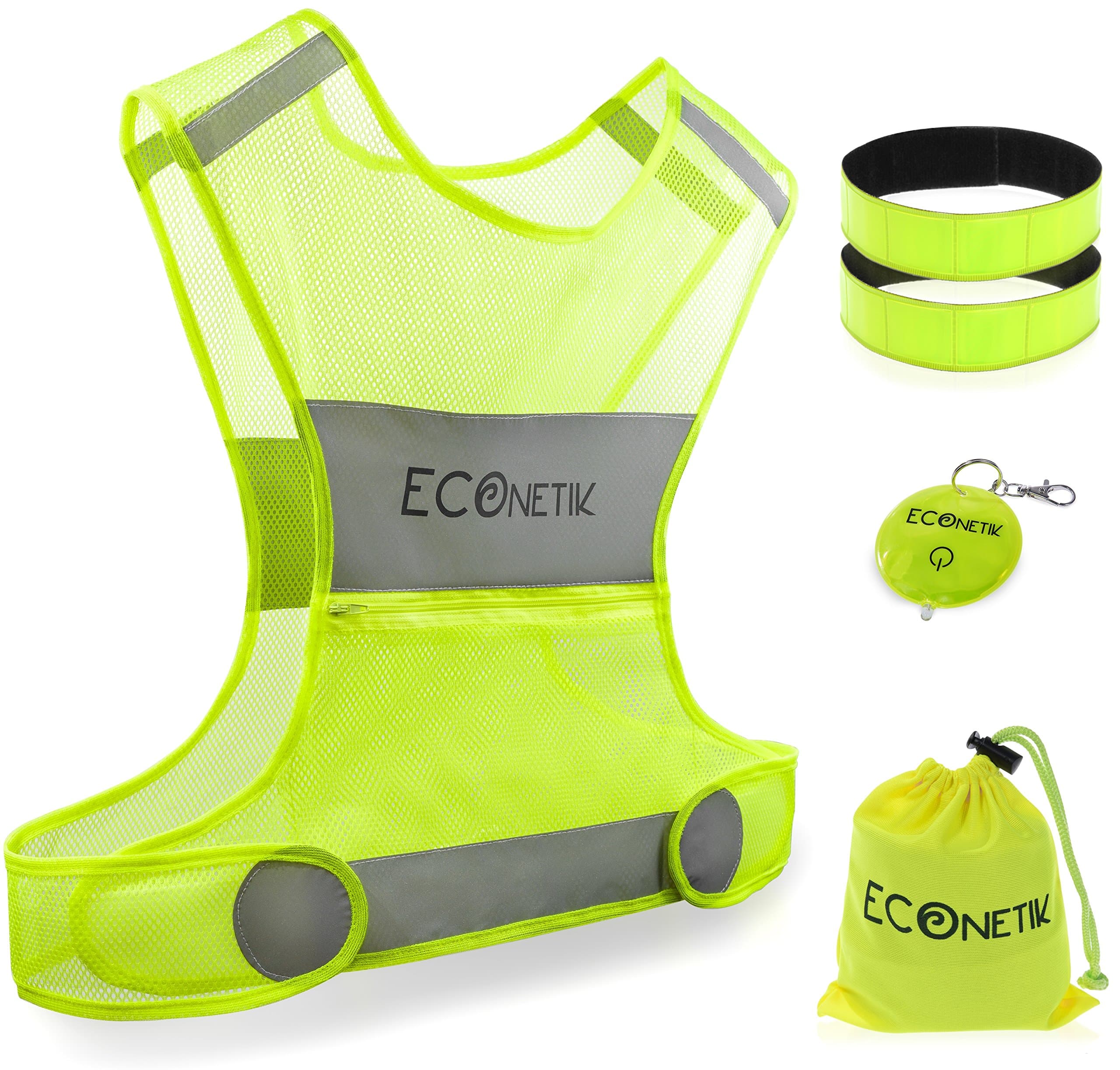 Reflective Running Vest High Visibility Adjustable Waist & Armbands Safety Gear Perfect for Cycling Jogging Dog Walking Motorcycling Hitchhiking Lightweight for Men Women & Kids