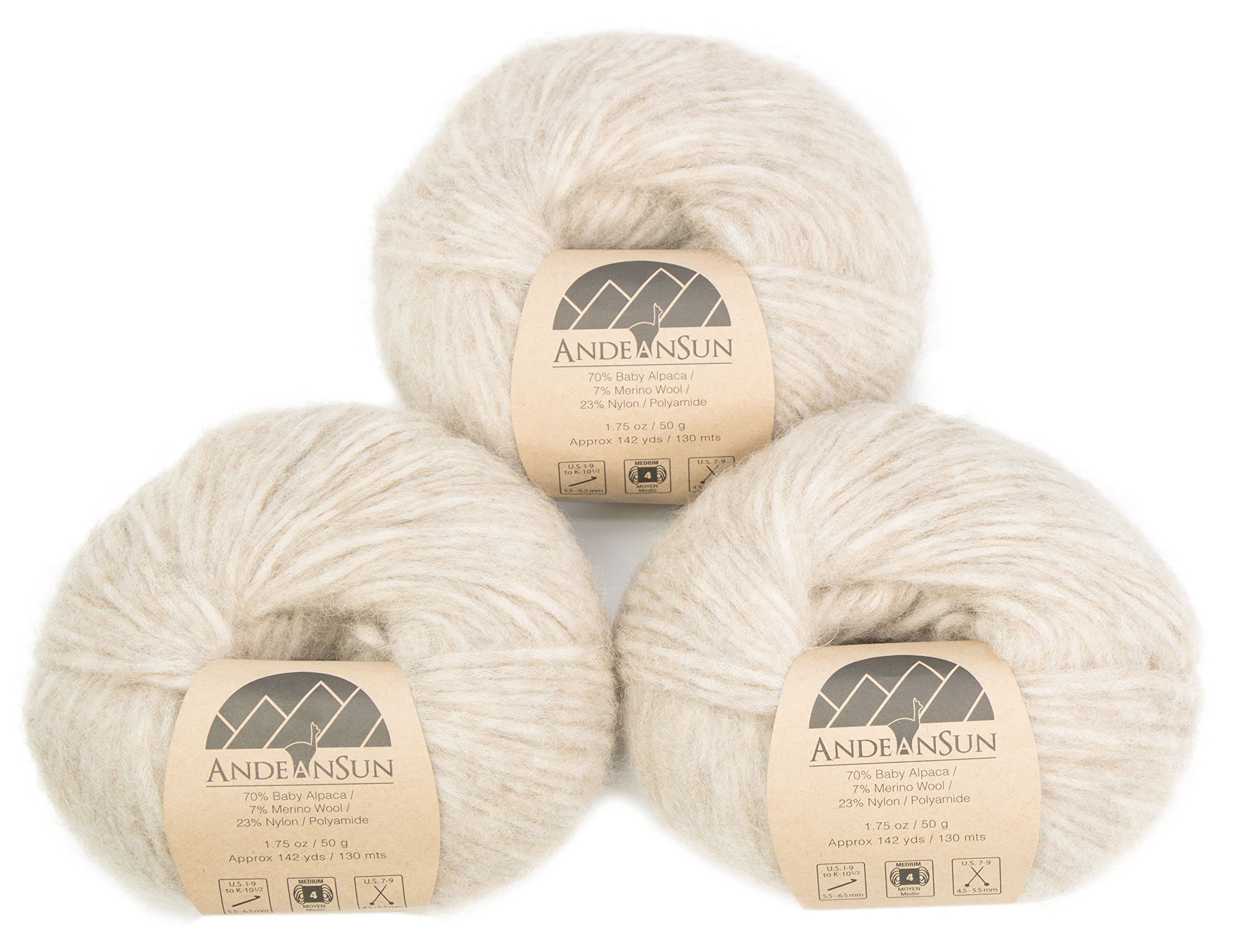 (Set of 3) Baby Alpaca Merino Wool Yarn [426 Yards Total] Oatmeal, #4 Worsted