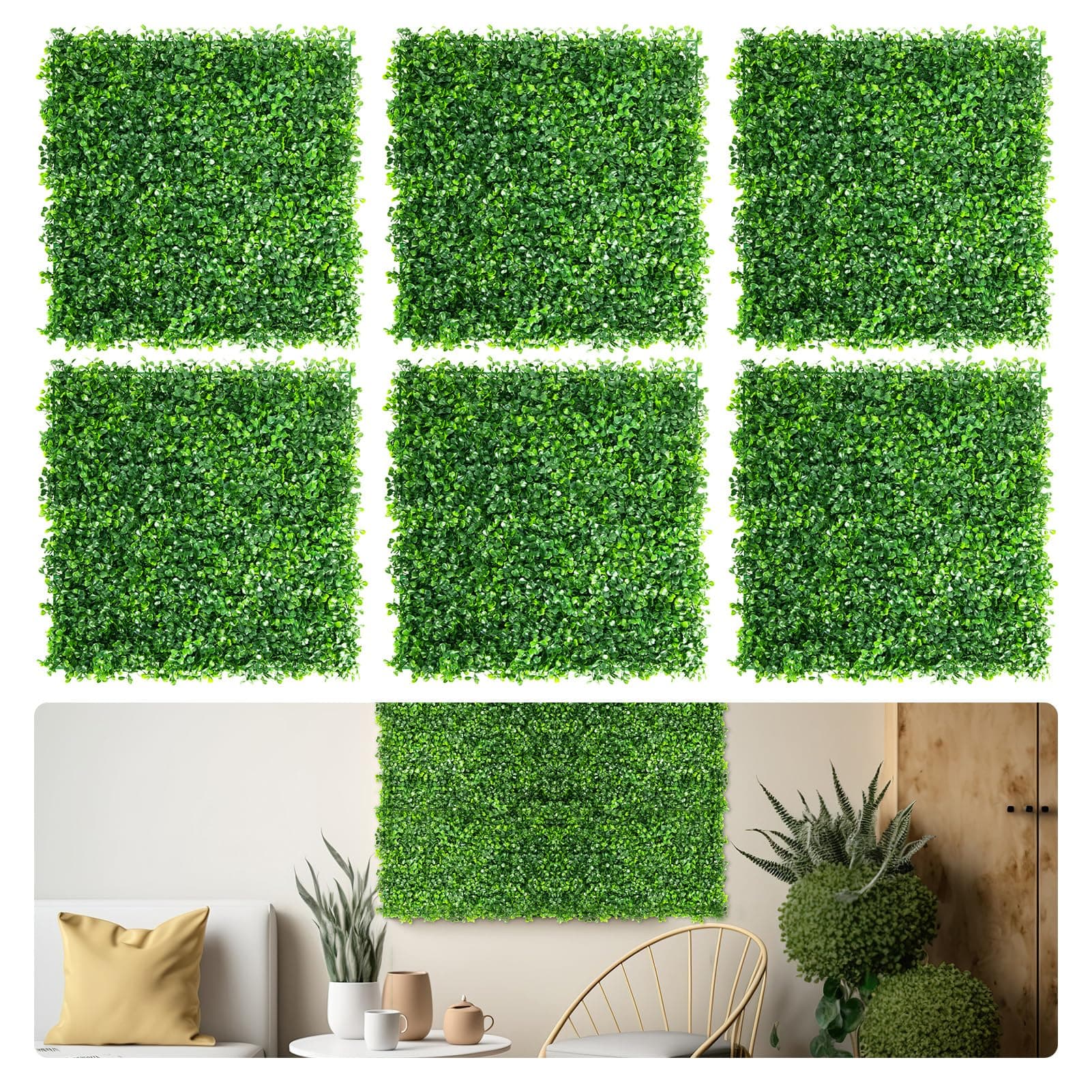 Aboofx Artificial Grass Wall Panels, 48 Pack 10x10in Green Wall Decor Greenery Wall Grass Decor for Outdoor, Boxwood Backdrop for Garden Yard Fence Wall Decoration(33.33 SQ Feet)