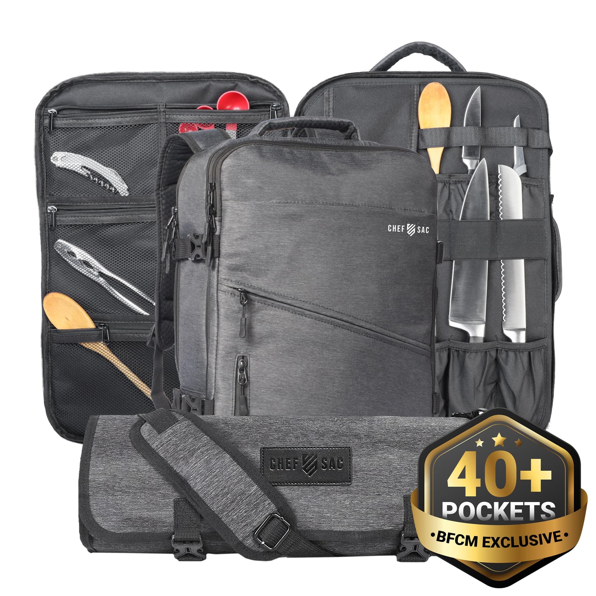 Chef Knife Bag Backpack Set with Knife Roll | Knife Case with 40+ Pockets for Knives and Culinary Tools | Great Knife Bag for Chefs & Culinary Students | Knives & Tools Not Included
