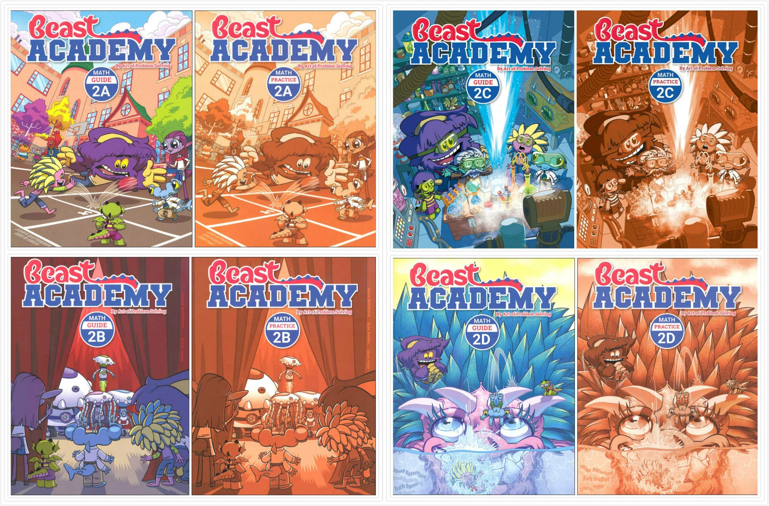 NEW - Art of Problem Solving: Beast Academy Grade 2 Complete Books Set (8 Books) - Math Guide 2A, 2B, 2C, 2D & Math Practice 2A, 2B, 2C, 2D