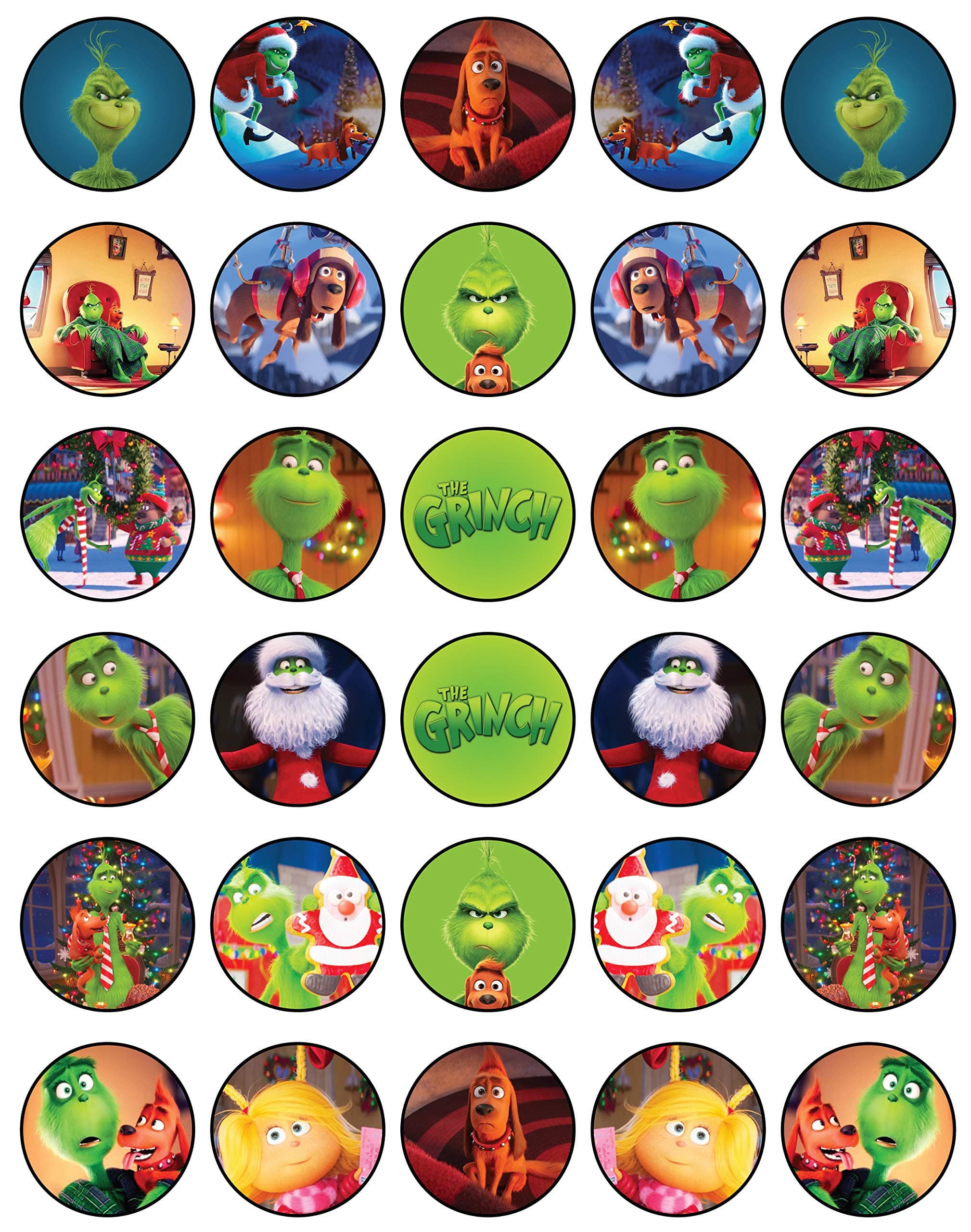 30x Christmas Green Cartoon-Themed Edible Cupcake Toppers – Fun Grocery Cake Decor | Wafer Sheet