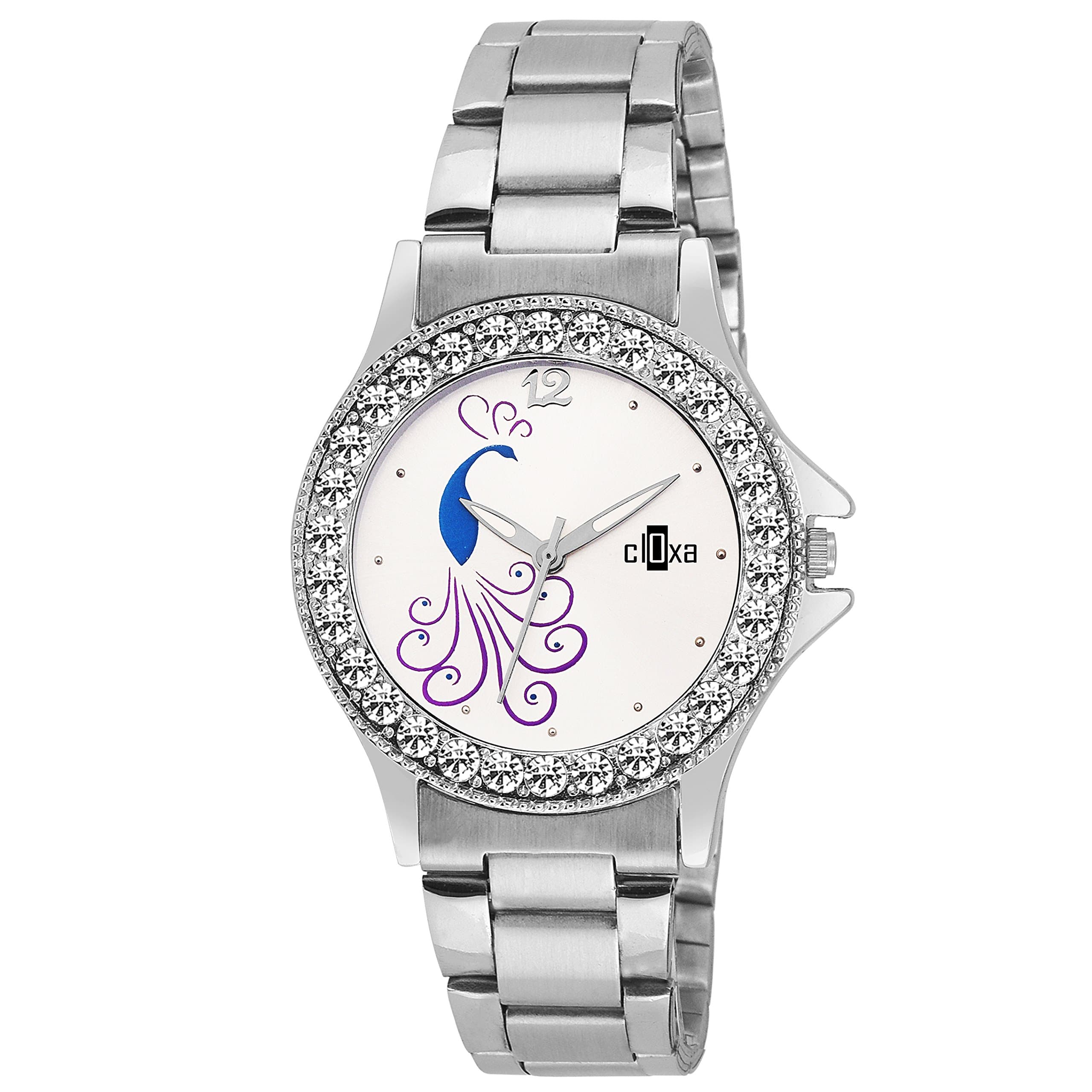 Di Monds Cloxa Diamod Case Silver Chain Womens Watch