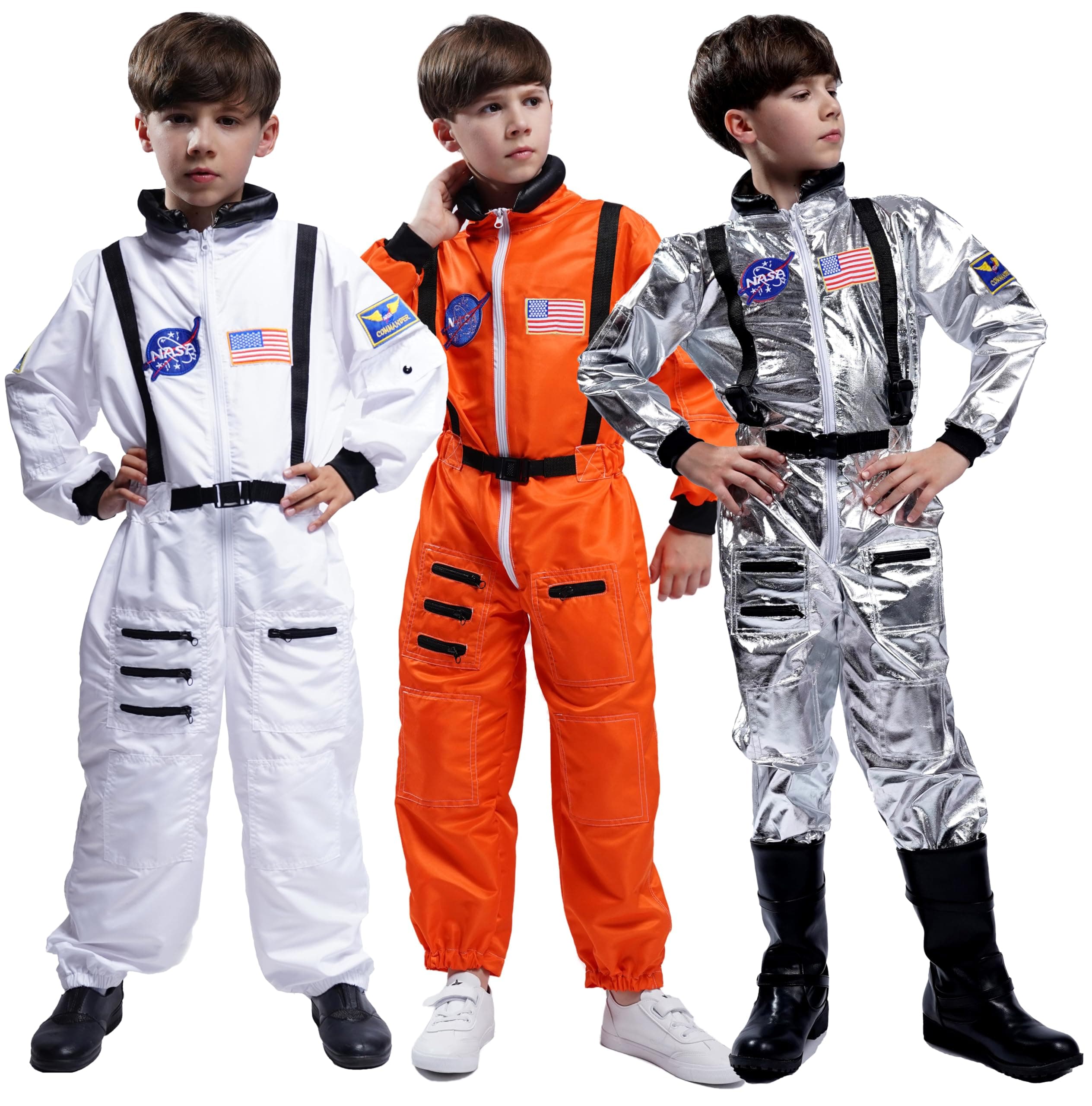 Kids Astronaut Costume Space Suit Onesie With Embroidered Patches And Pockets For Children, Boys, Toddlers (12/14, White)