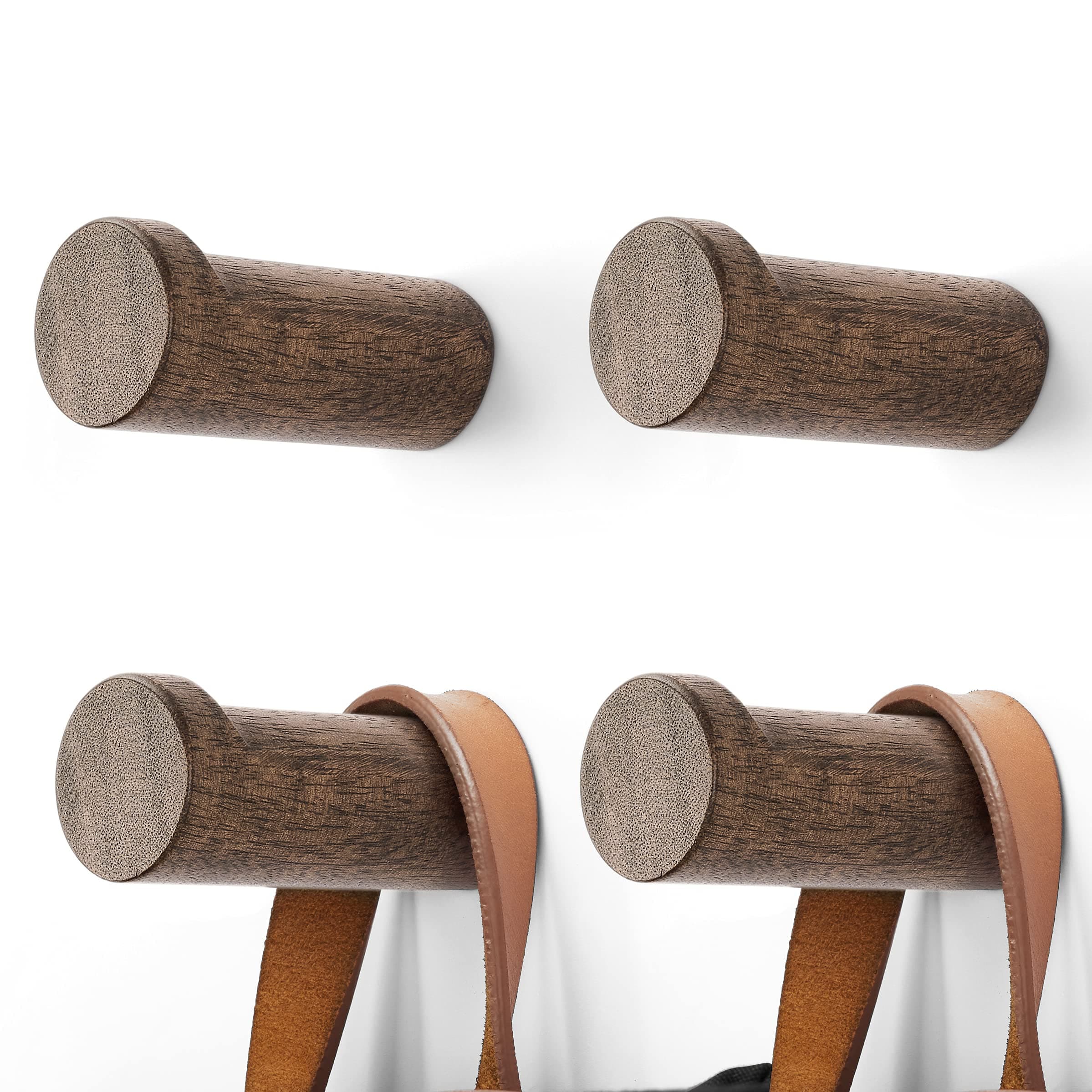 Wooden Coat Hook Wall Mounted (6 Packs) Hat Hooks, Single Coat Hat Rack Wall Mount, Wood Coat Hanger for Hanging Hat, Towel, Bag, Rope (Dark Grey, 3" Set 4)