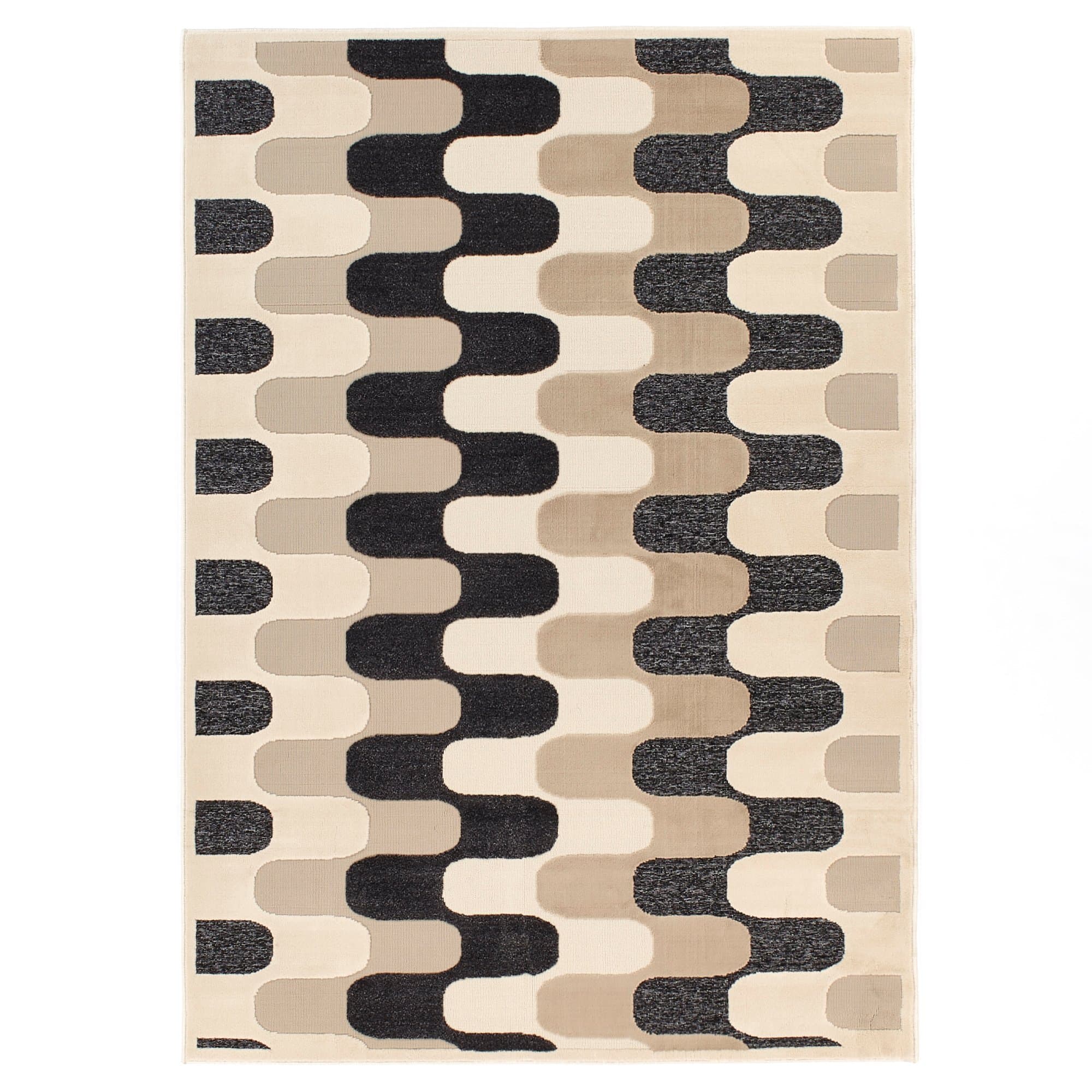 Carpet Art Deco Montgomery Collection Area Rug, 5'3"x7'5", Cream Beige Grey Black