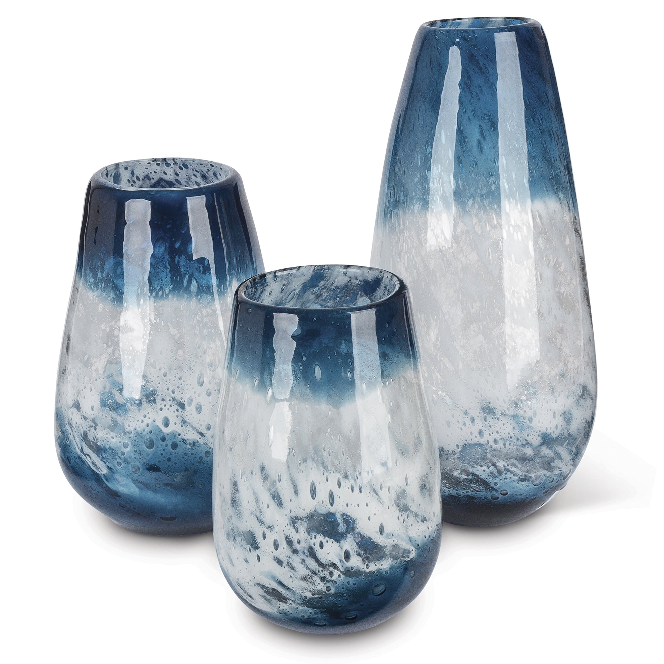 94097 Blue Art Glass Vase (Set of 3), 6.8" x 6.8" x 14.6"