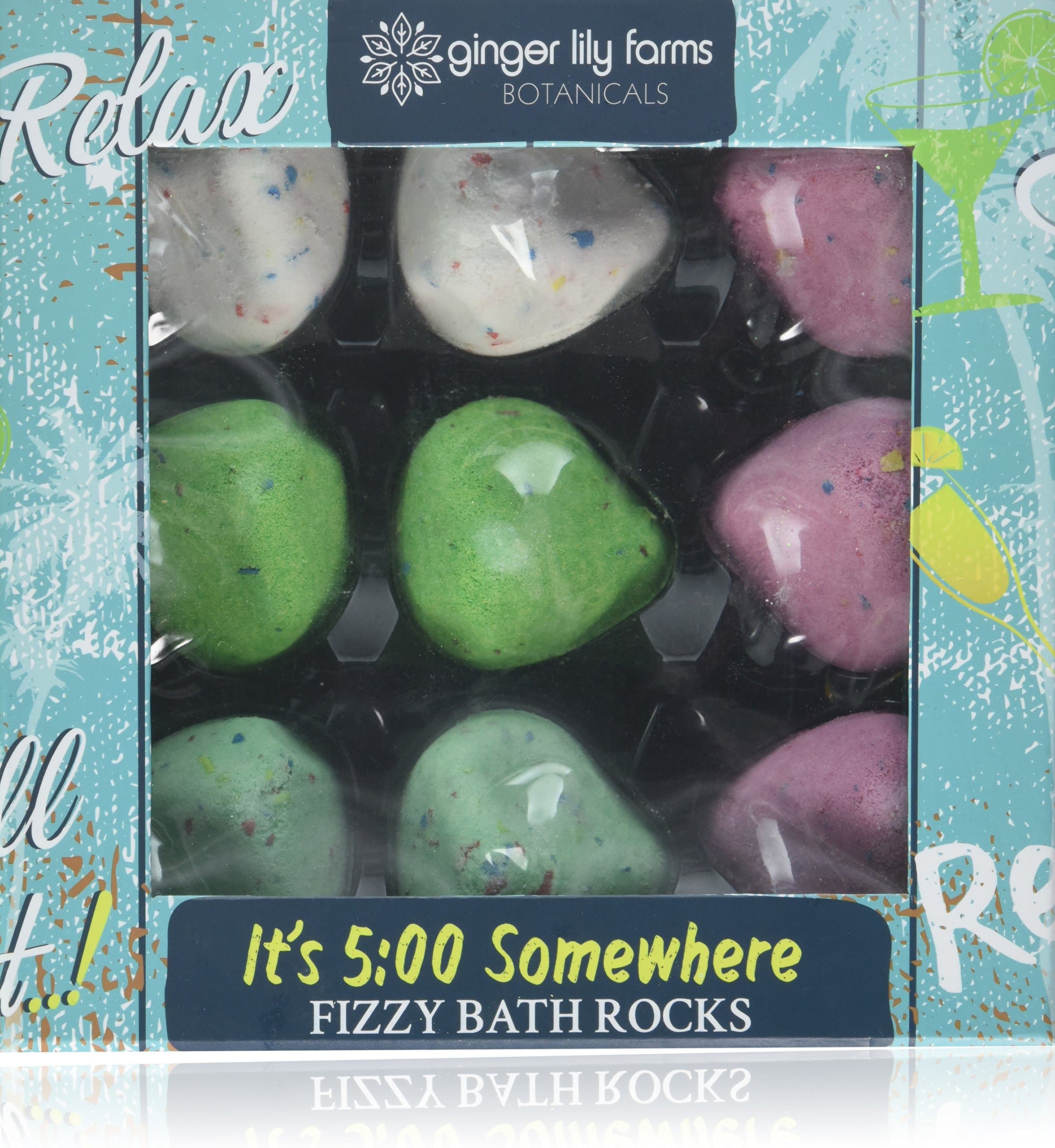 Ginger Lily Farm's Botanicals It's 5:00 Somewhere, Fizzy Bath Rocks Gift Set, One Ounce Each, Lily, 9 Count