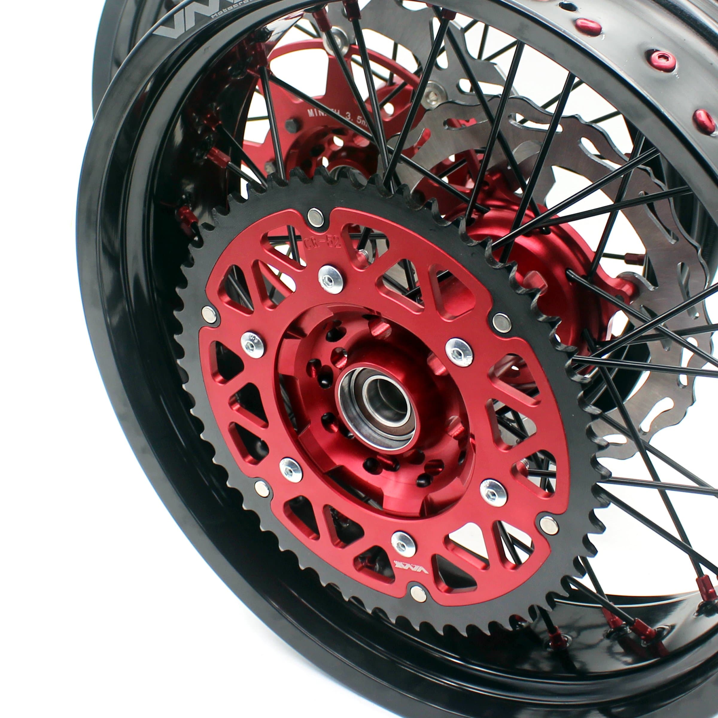 VMX 3.5/5.0*17" HONDA MOTARD SUPERMOTO WHEELS RIMS SET CRF250R 2004-2013 CRF450R 2002-2012 RED SPROCKET AND DISC