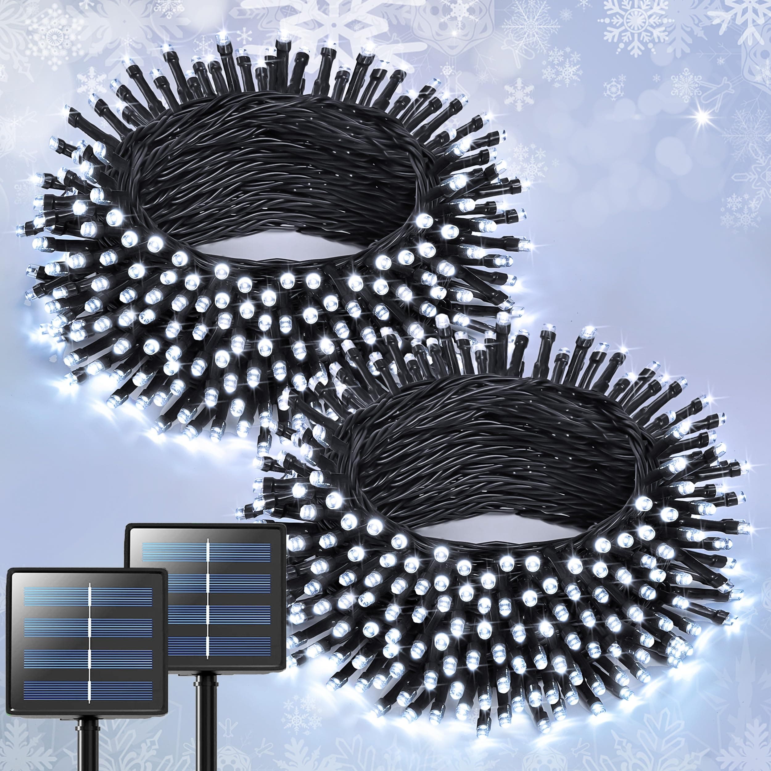 JMEXSUSS 2 Pack Solar String Lights Outdoor Waterproof, Total 400 LED 151FT Solar Christmas Lights Outdoor, 8 Modes Christmas Light for Outside Patio Yard Tree Decorations, White