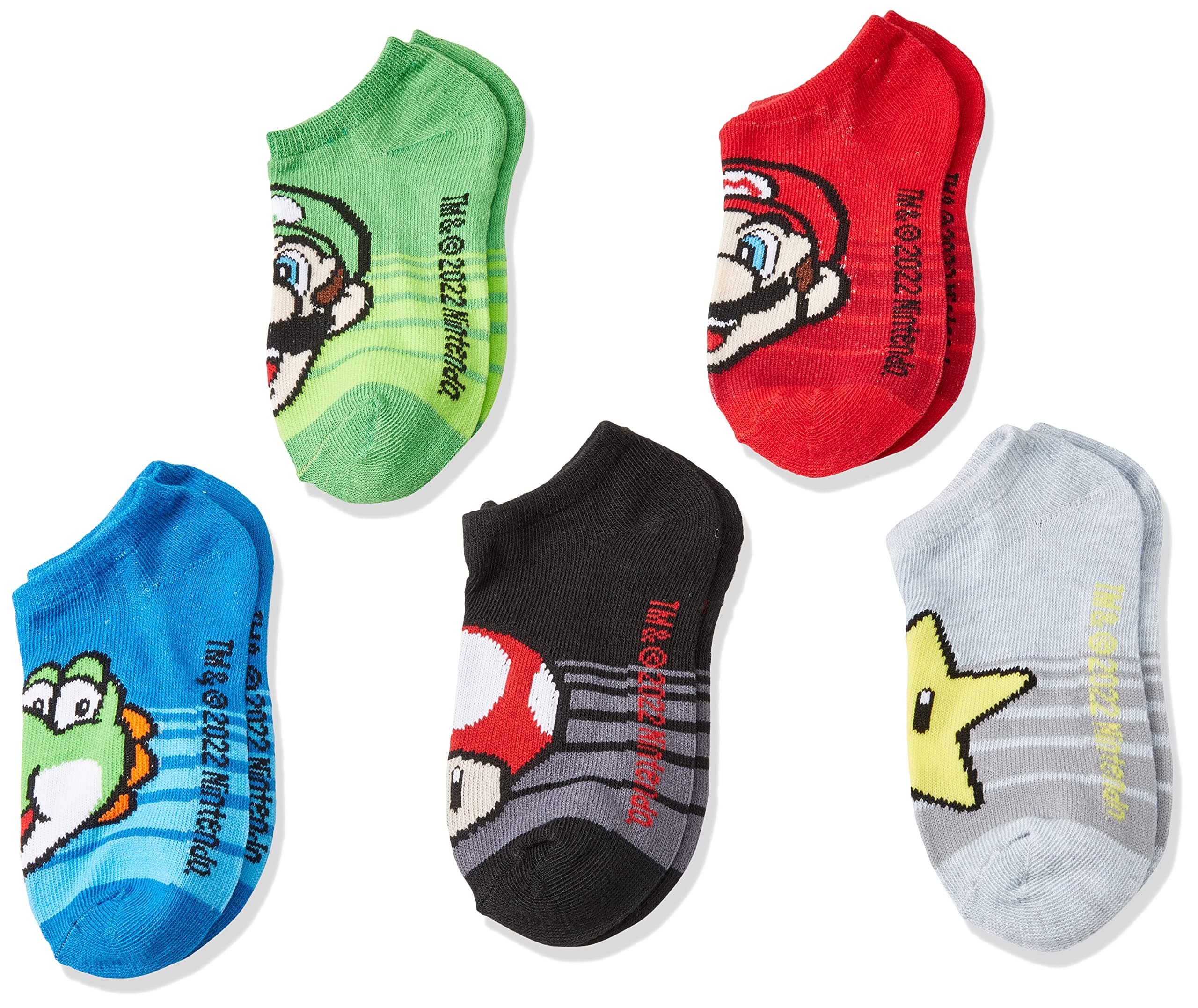 Mario Boys' Nintendo 5 Pack No Show Socks