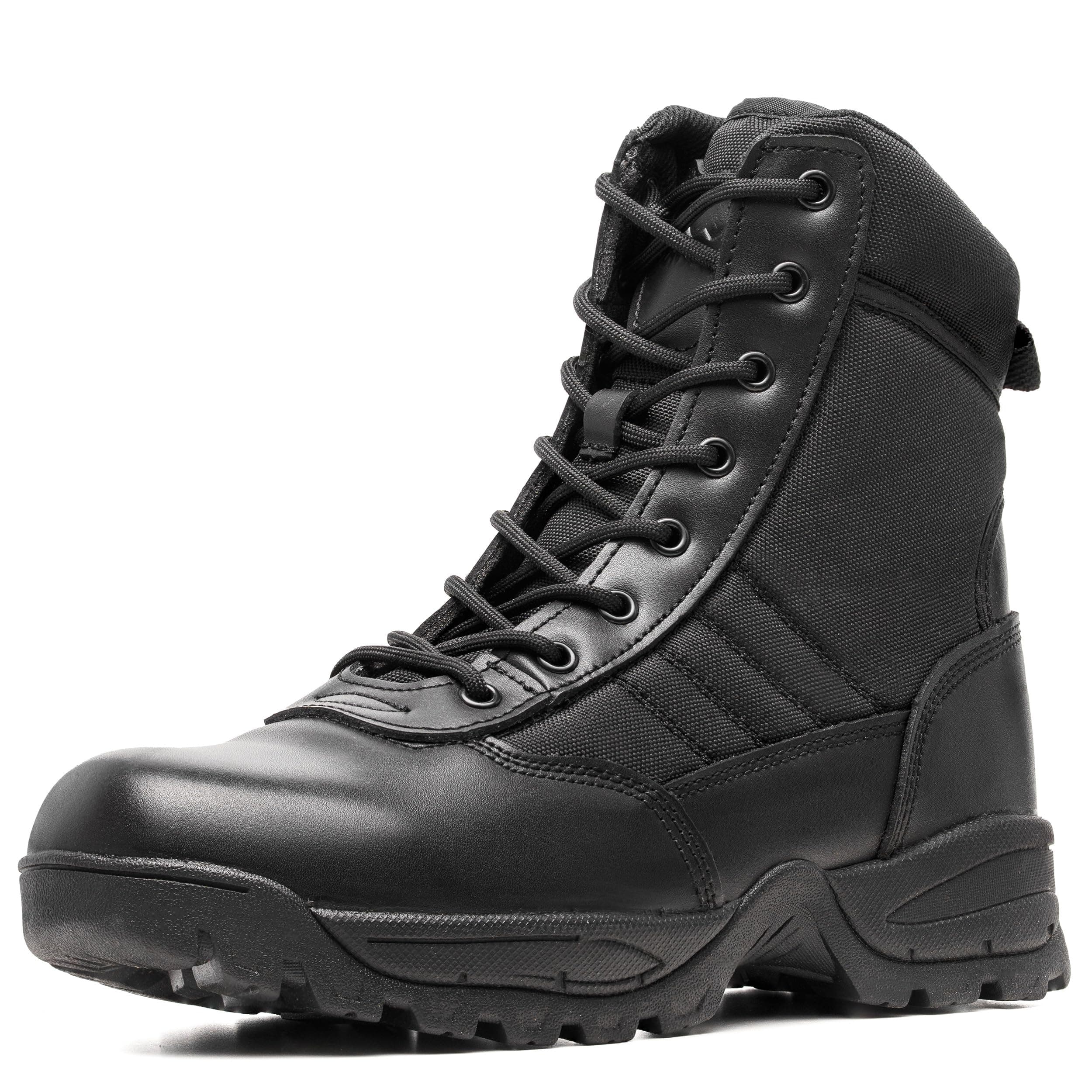 Men's Tactical Military Work Boots Black Waterproof Leather Motorcycle Combat Army Boot w/Side Zipper slip resistant and All Day Comfortable (6-8inch)