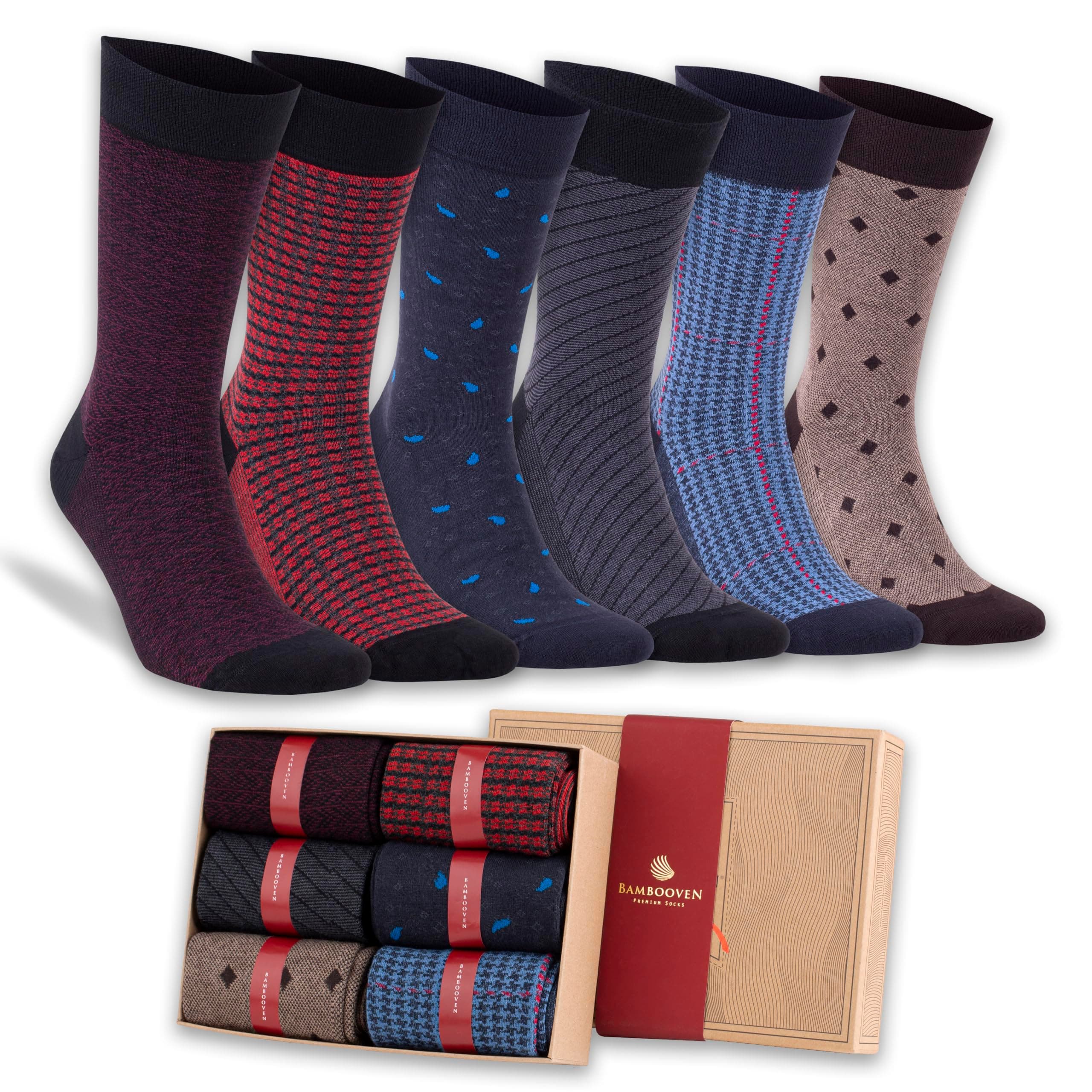 Men’s Dress and Trouser Socks – Premium Rayon Made From Bamboo, Crew Socks (6 pair + Gift box)