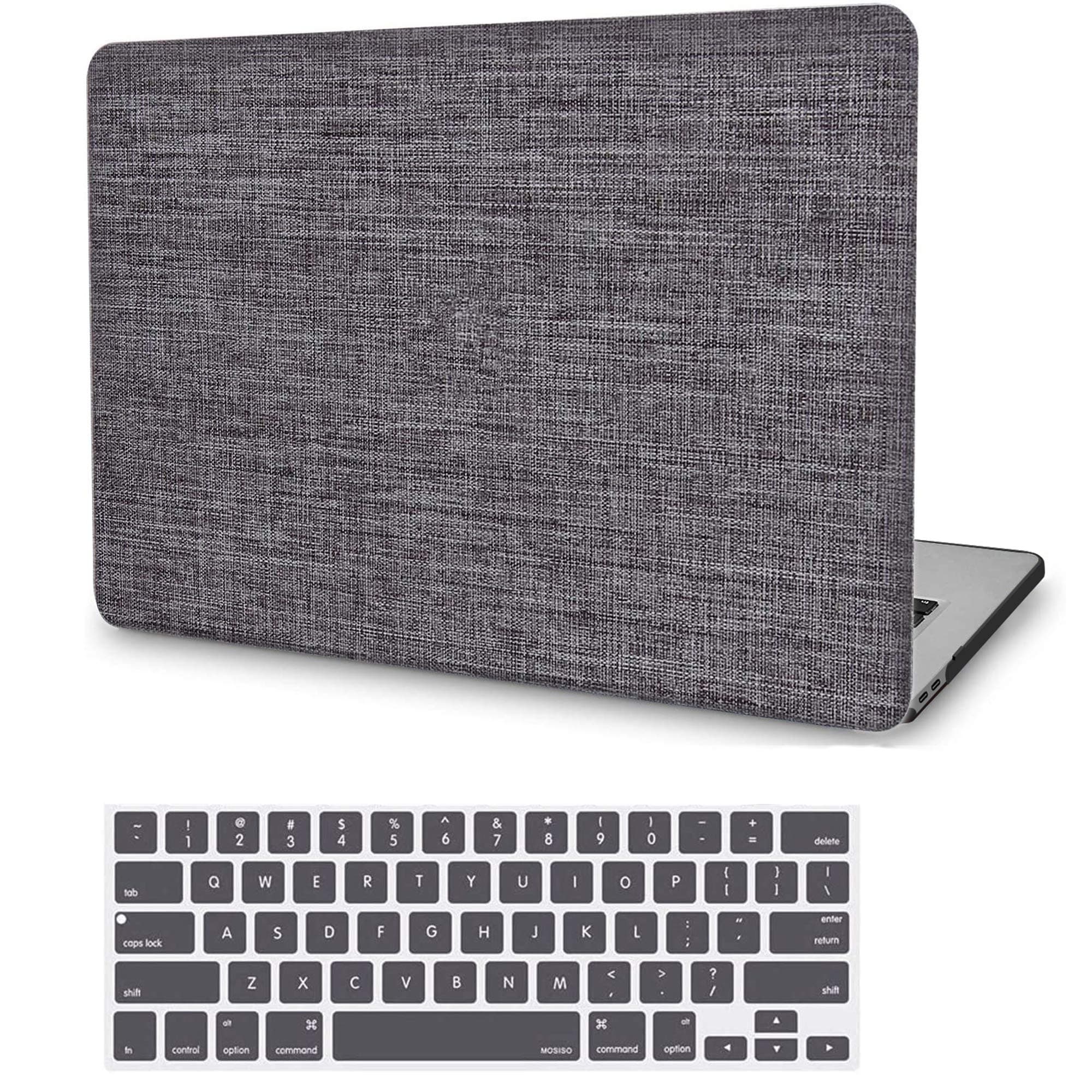 G JGOO Compatible with MacBook Pro 13 Inch Case 2019 2018 2017 2016 Release A2159 A1989 A1706 A1708 Touch Tar, Soft Touch Fabric Hard Shell Cover Case with Keyboard Cover, Grey