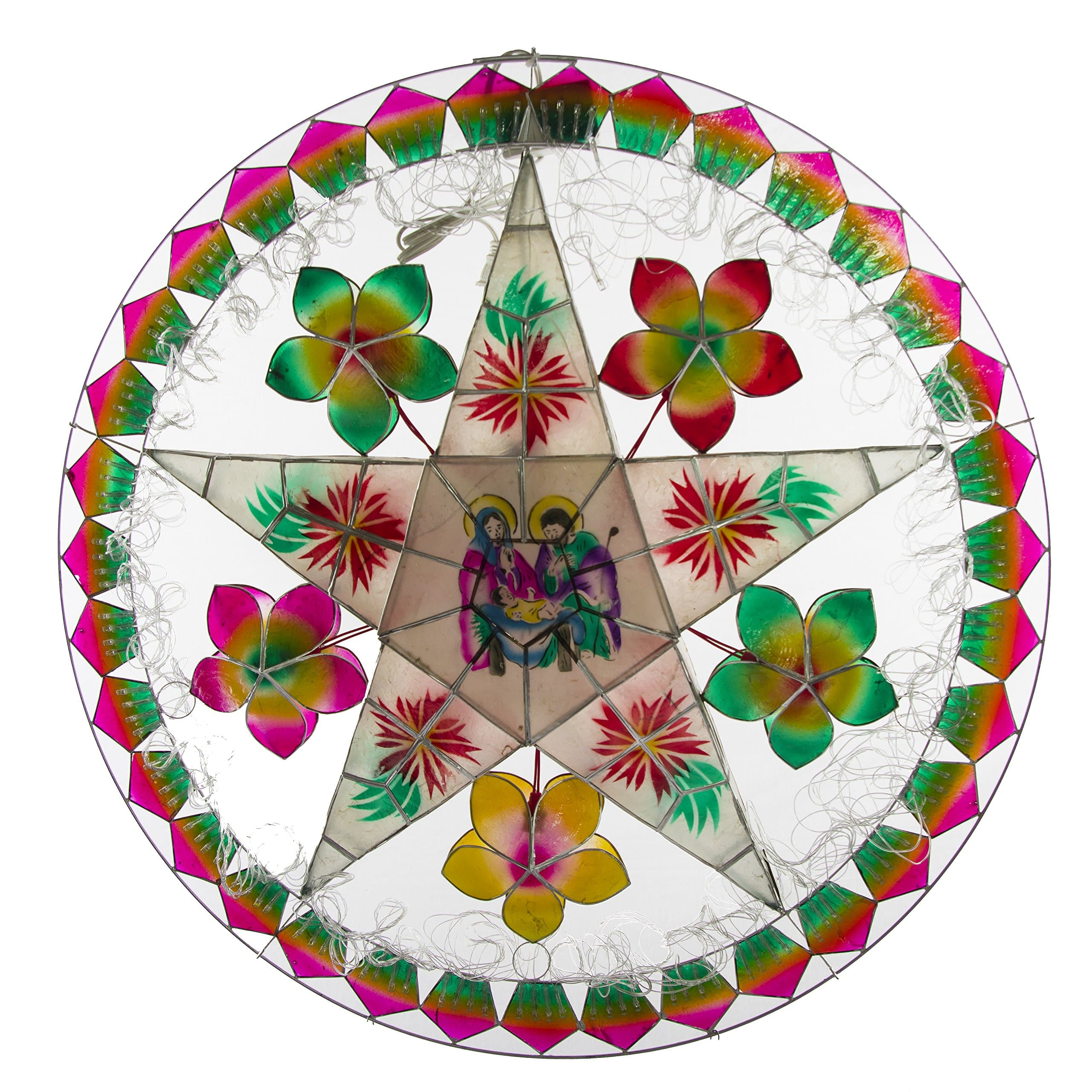 Handmade Nativity/Flower Parol Christmas Lantern 29 inch Multicolored
