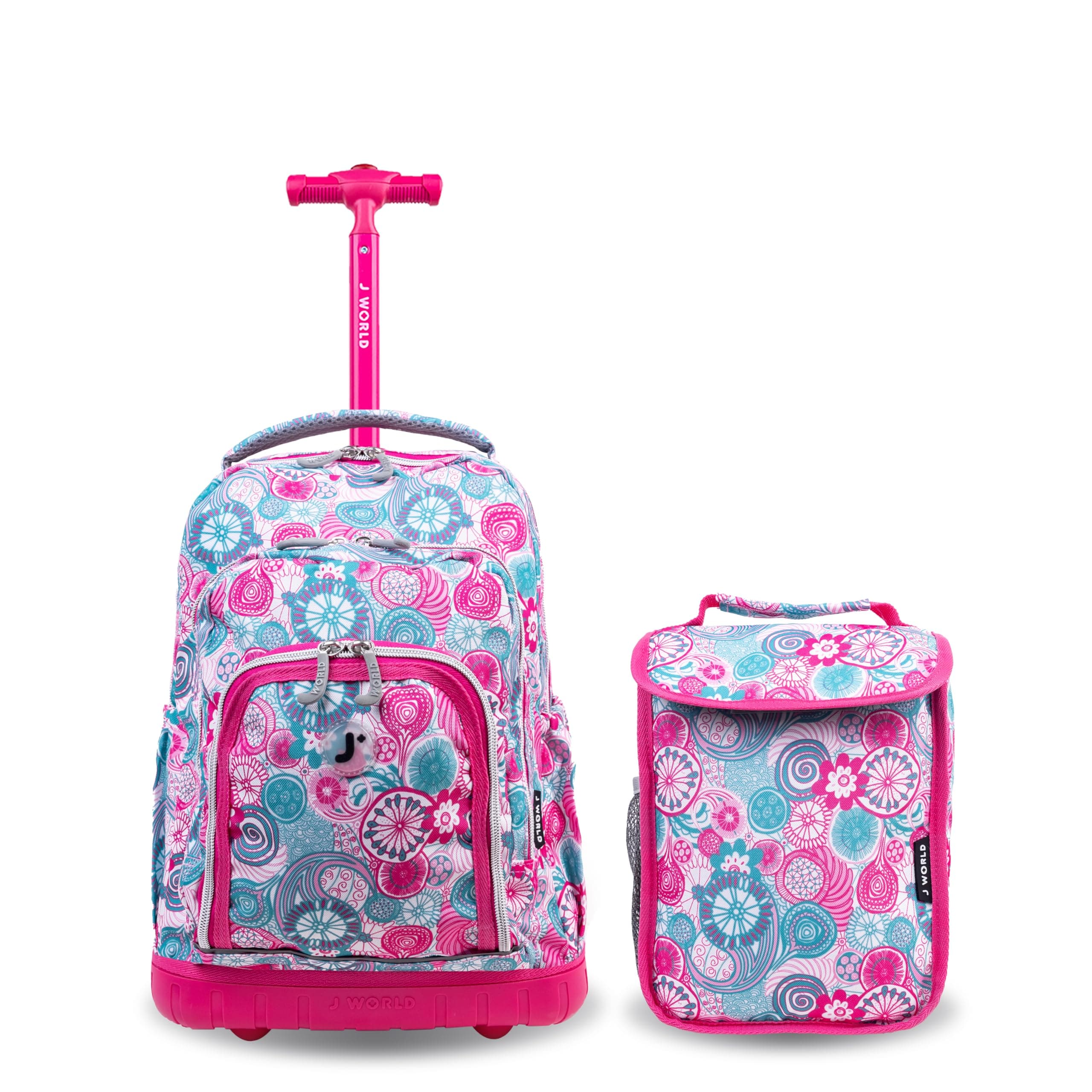 J World Lollipop Kids Rolling Backpack & Lunch Bag Set for Elementary School. Carry-On Suitcase with Wheels, Blue Raspberry