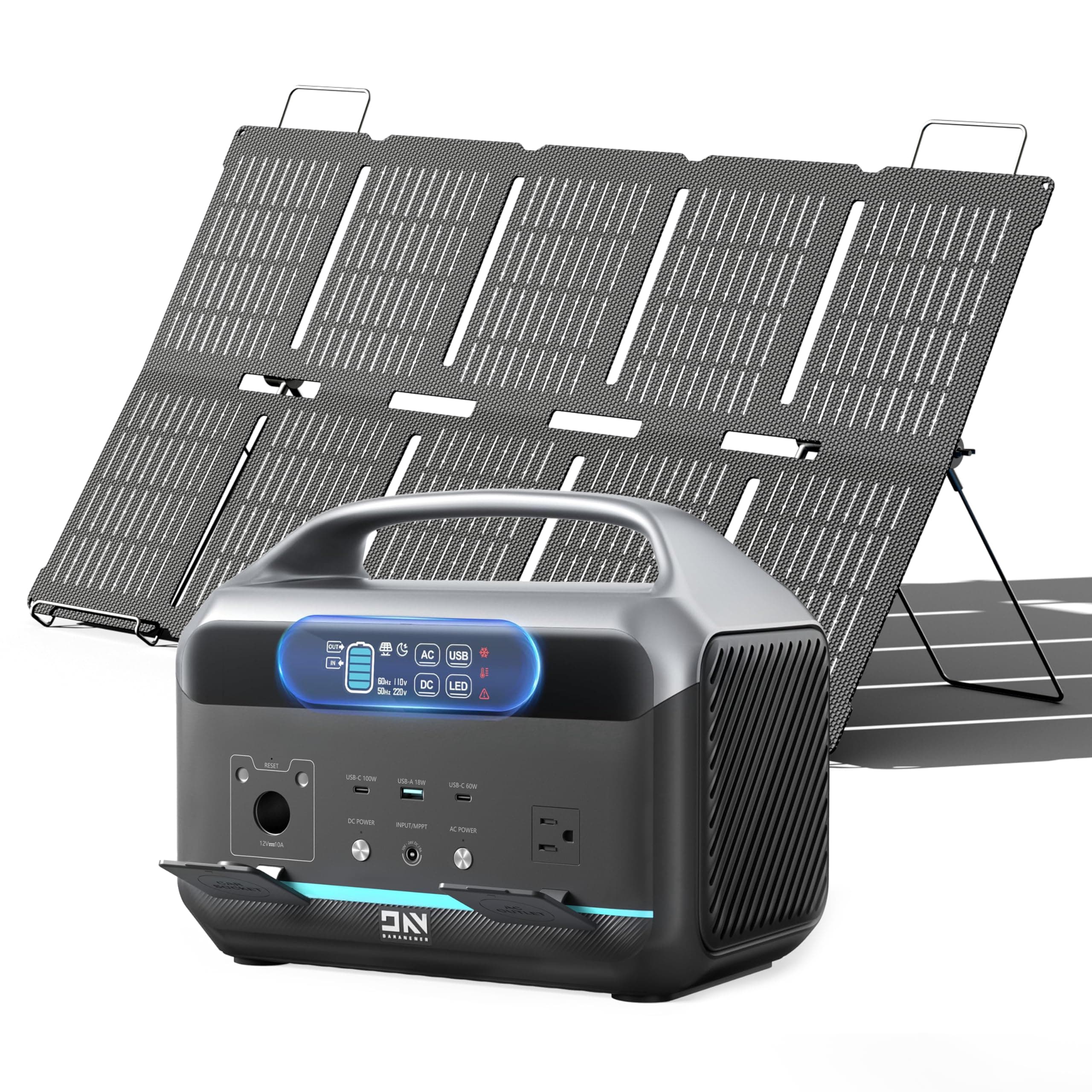 Solar Generator 600W (Surge 1200W), Portable Power Station with 100W Solar Panel, 576Wh (180,000mAh) LFP Battery with AC & DC Outlets, 1 Hour Fast Charging for Home & Emergency, Outdoor Camping, CPAP