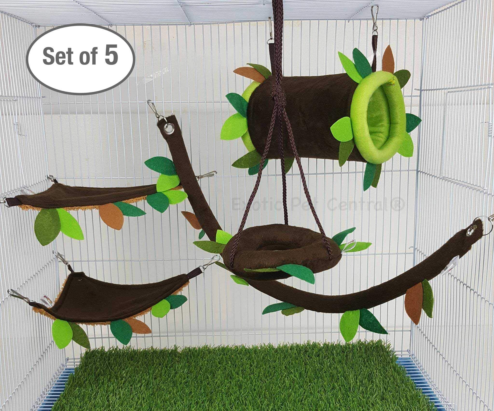 Exotic Pet CAGE Set !! 5 Pcs Cute Little Exotic Pets Sugar Glider Hedgehog Hamster Squirrel Critter Pouches Rope Hanging Sheet Cage Set