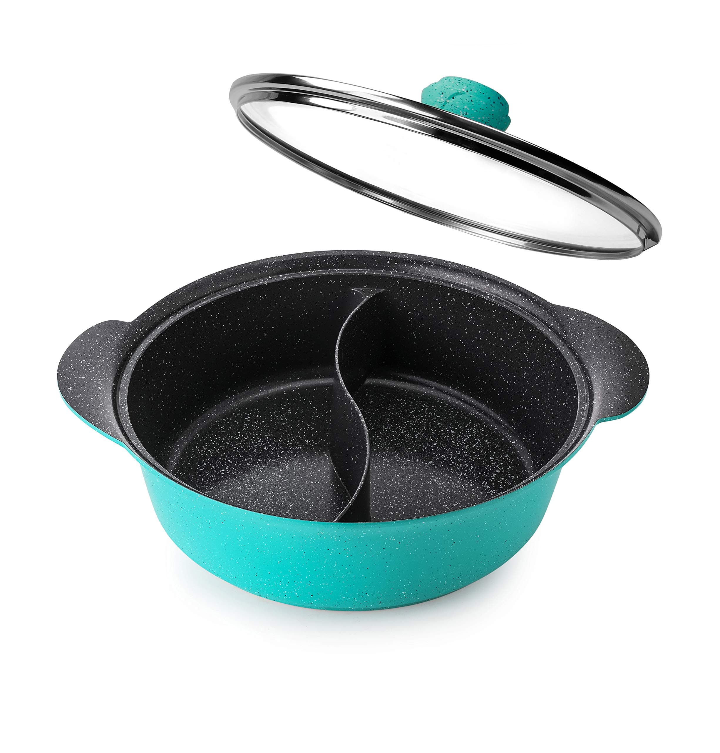 Haufson Yin Yang Hot Pot | Works with All Major Hobs | Naturally Non-Stick | Seamless Design | Professional Kitchenware for The Home(Blue)