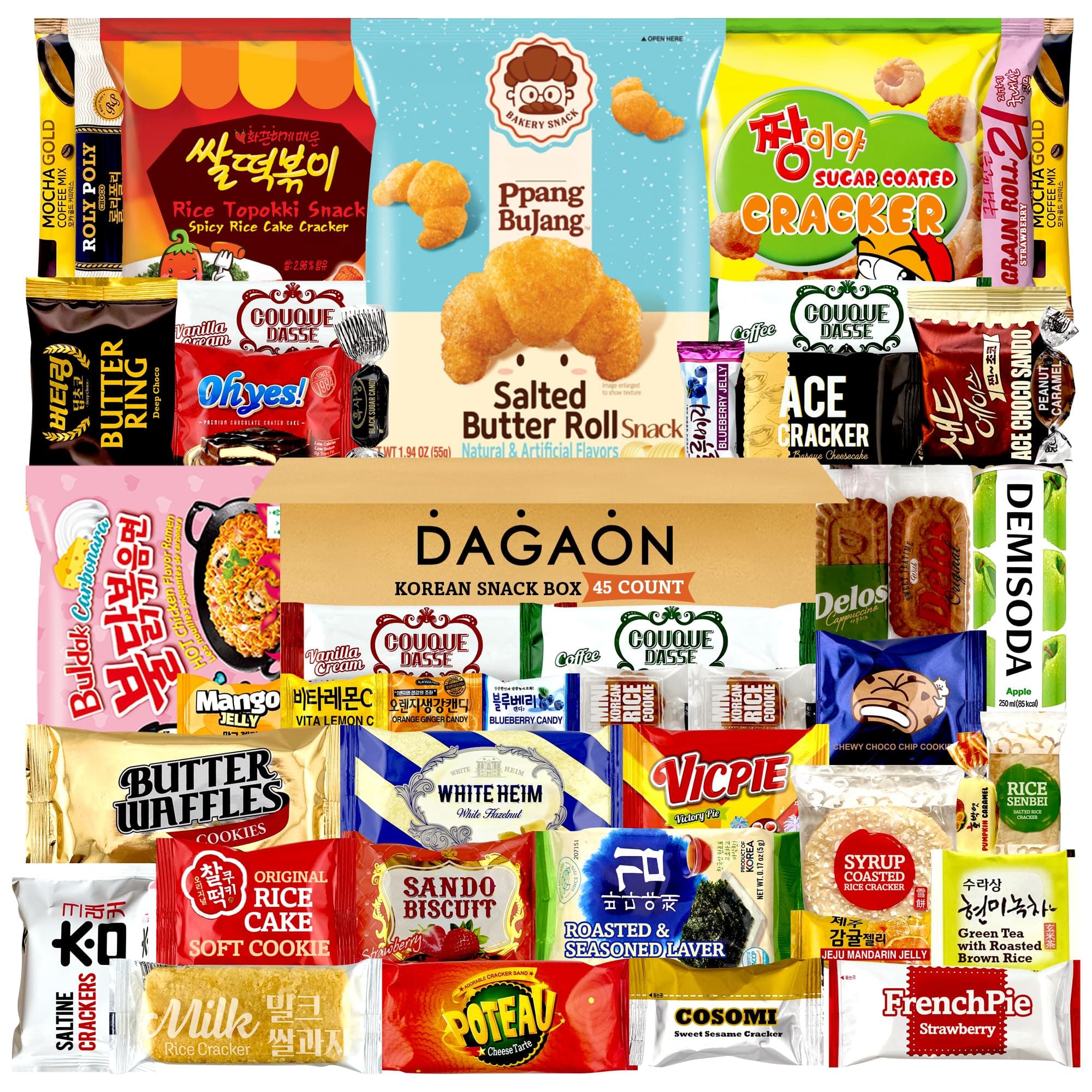 Korean Snack Box 45 Count – Variety Snacks Including Korean’s Chips, Biscuits, Cookies, Pies, Candies. Appetizing Korean treats for any occasions, gifts and everyone.