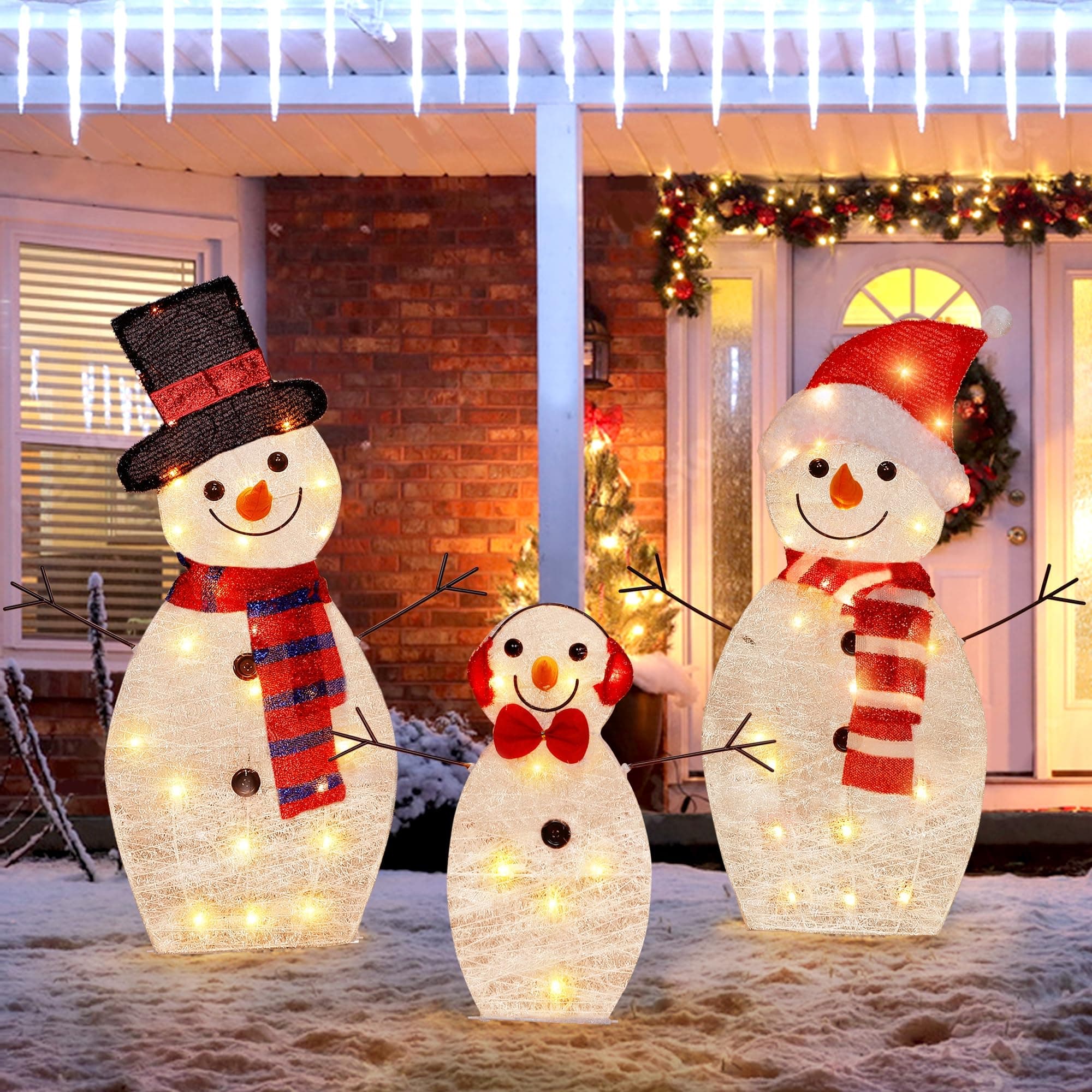 ATDAWN Light Up Snowman, hristmas Yard Decoration, 60 LEDs Lighted Snowman Christmas Decoration, Indoor Outdoor Lighted Snowman for Christmas Holiday Lighted Yard Display