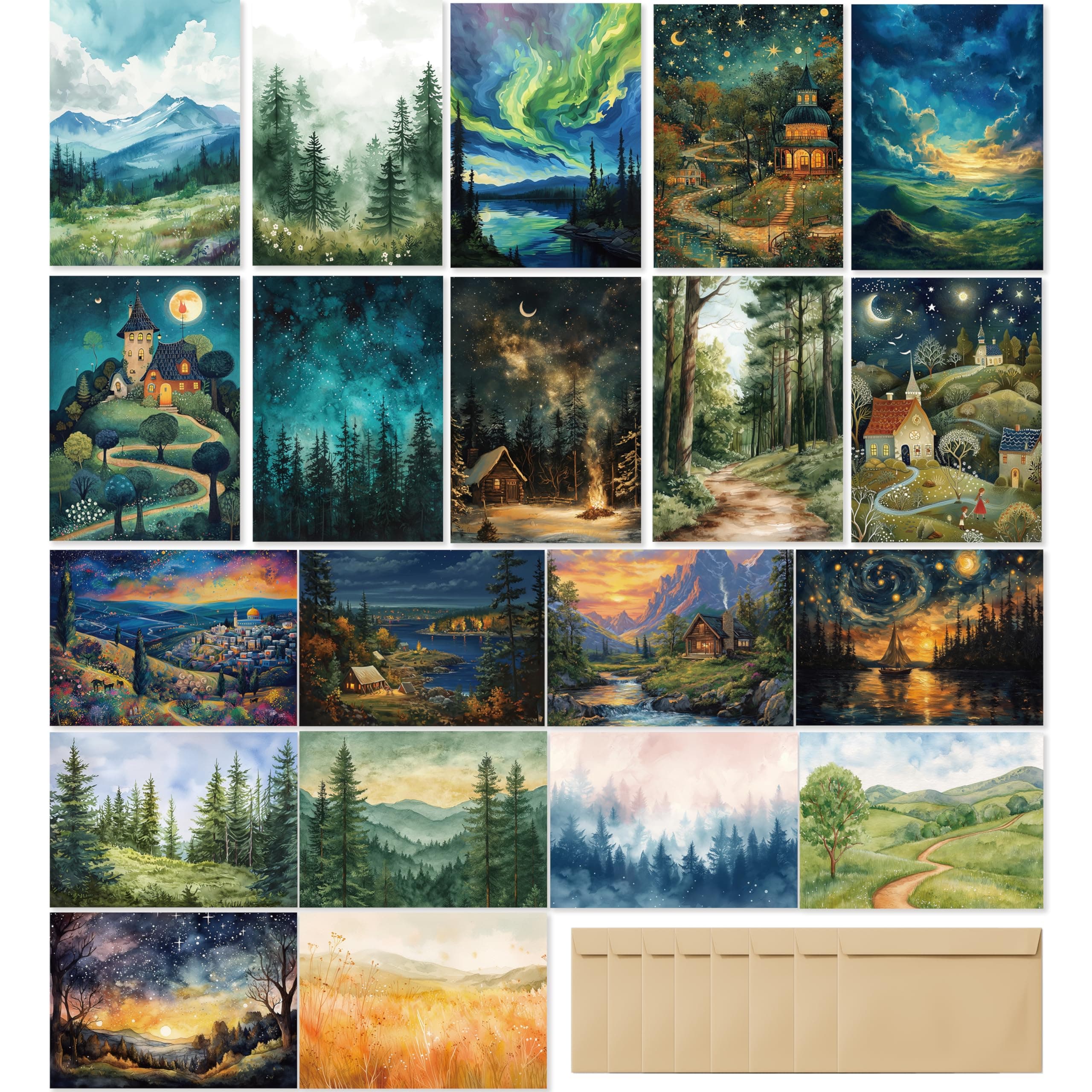 Blank Cards with Envelopes All Occasion,Whimsical Watercolor illustration Design Blank Greeting Cards 4x6,40Pack -Blank Greeting Cards,Note Cards with Matching Peel-and-Seal Rustic Envelopes