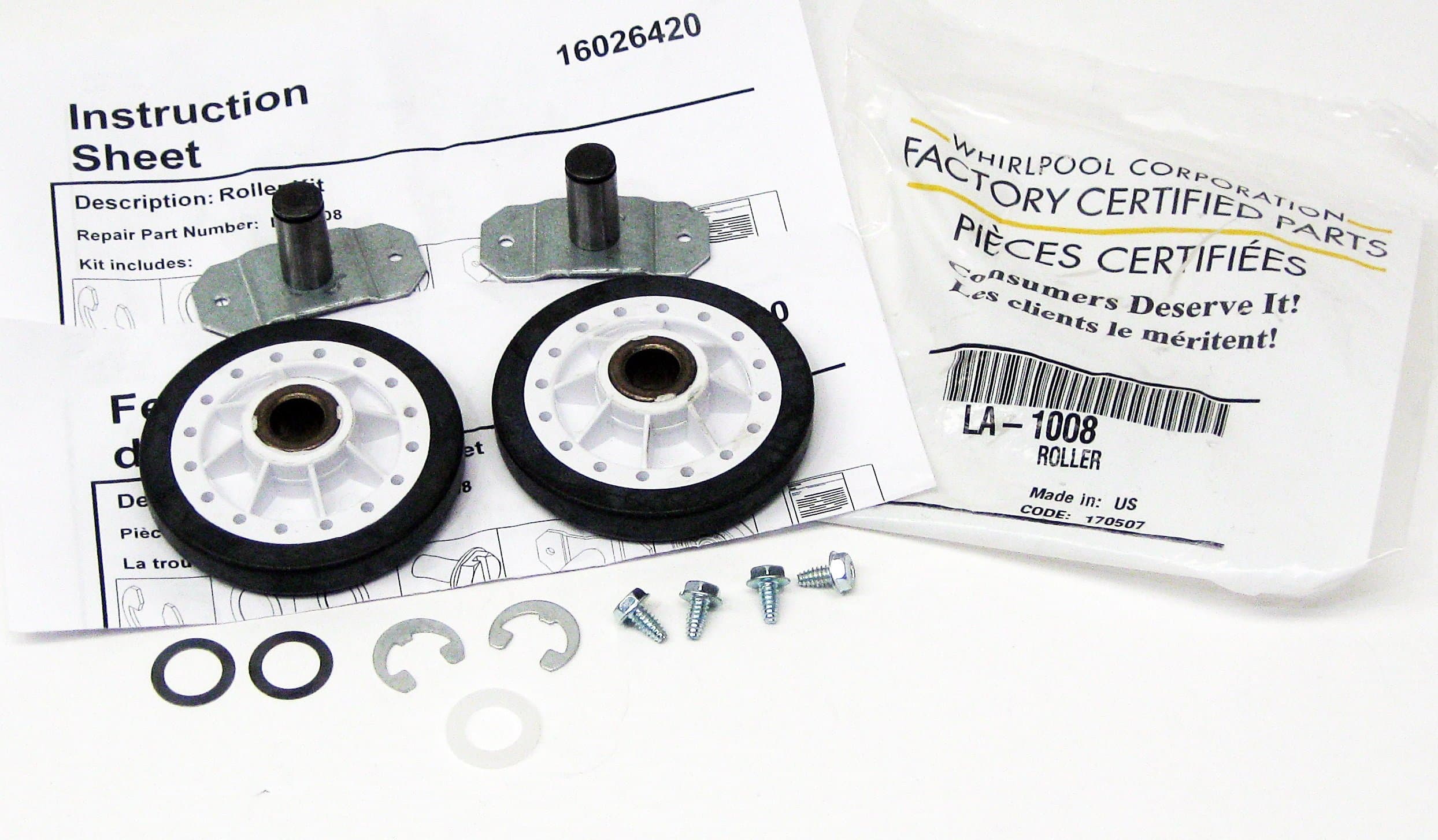 LA-1008 Dryer Rear Roller Kit For Whirlpool Admiral Crosley Norge Magic Chef Replaces These Other Numbers3044 53-0312N AH2162268 DE696 EA2162268 K35-251 LA1008 PS2162268 AP4242491