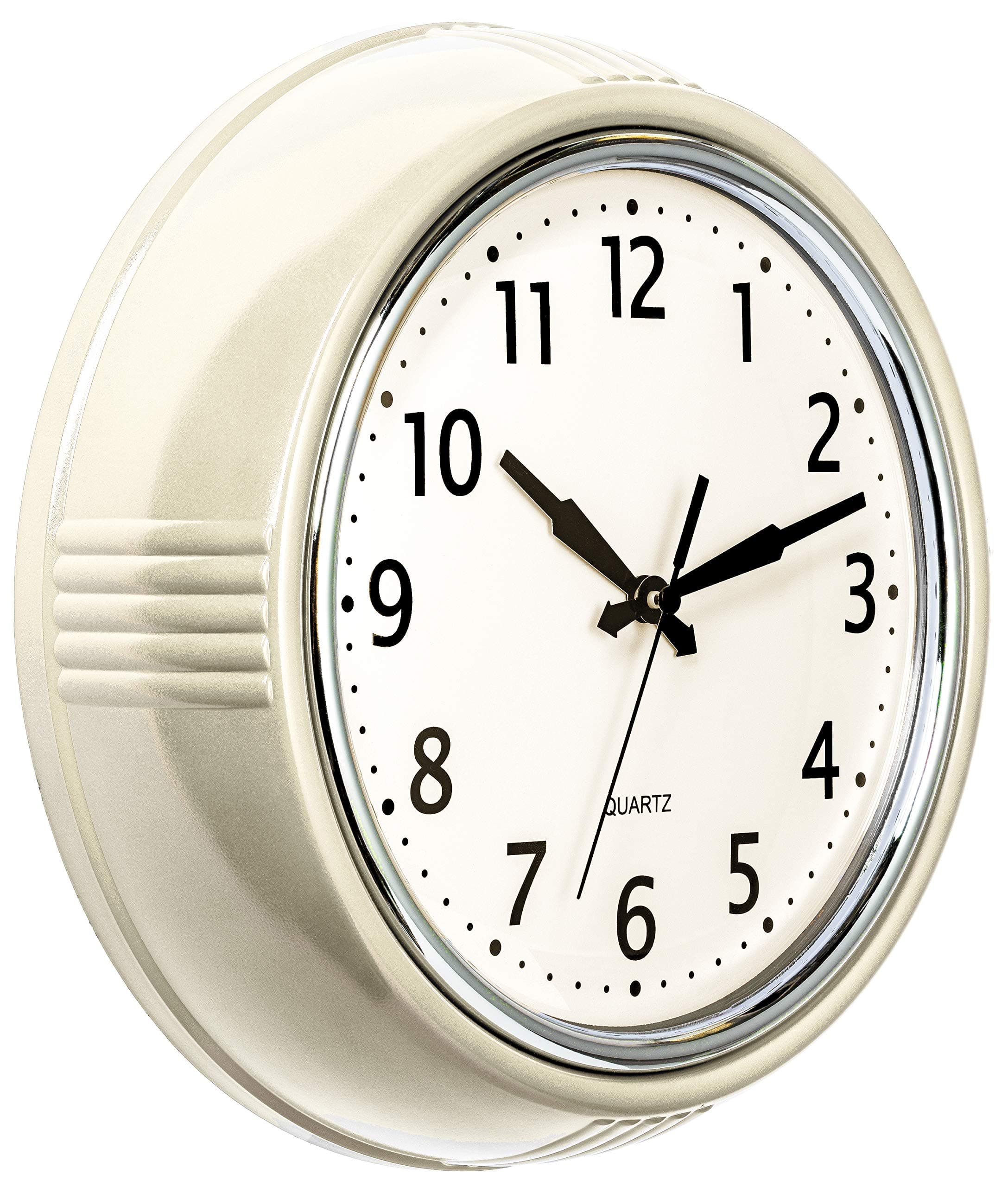 Retro Wall Clock 9.5 Inch Cream Kitchen 50's Vintage Design Round Silent Non Ticking Quality Quartz Clock for Home/Office/Classroom