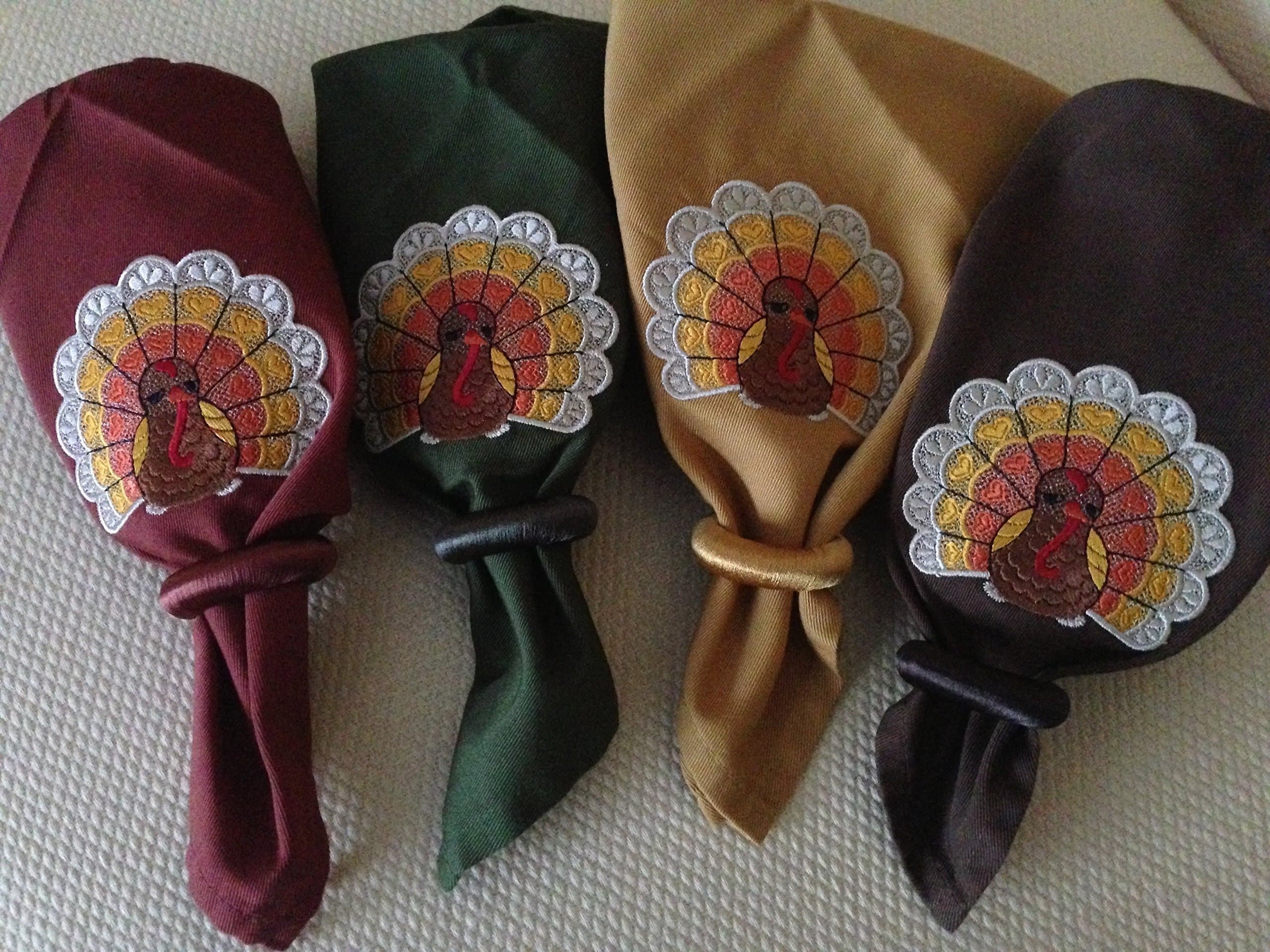 Thanksgiving Turkey Napkins Embroidered - Set of 4 by Artisan Pride