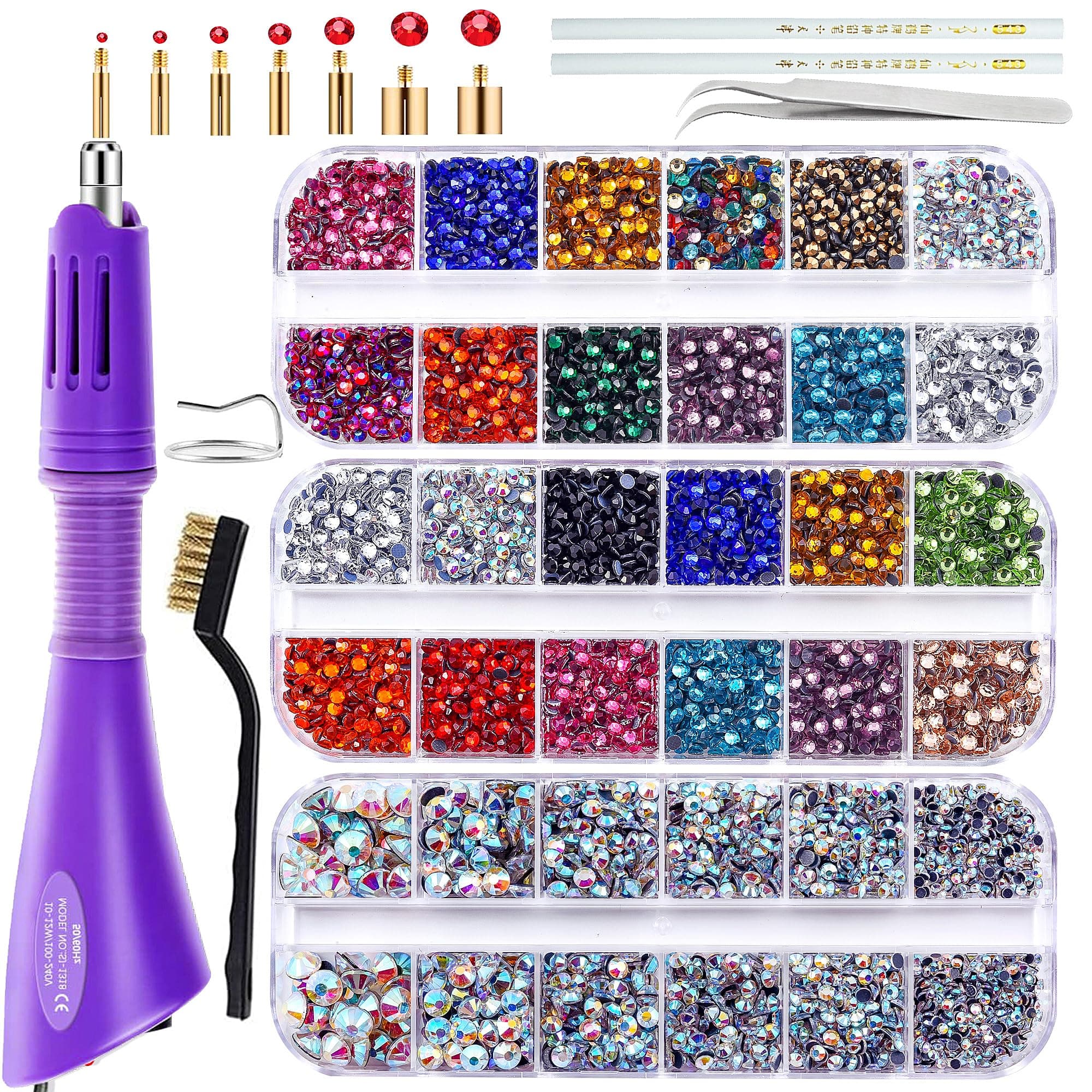 BLINGINBOX Hotfix Rhinestones Applicator Tool for Crafts Clothes, Hot Fix Rhinestone Applicator Set Pen Iron Bedazzler Kit with 6000PCS Round Crystals Gems for Shoes