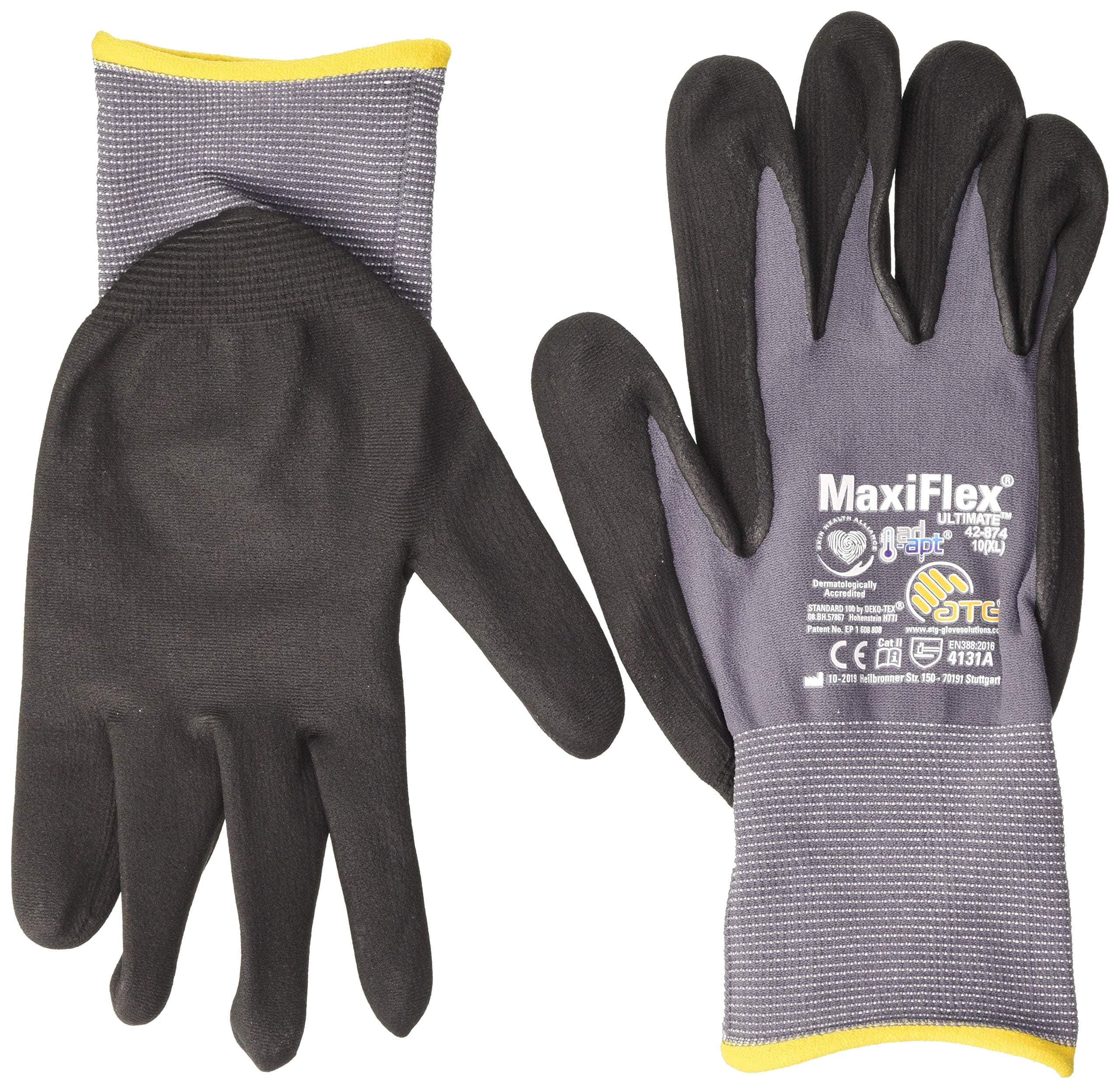 42-874 MaxiFlex® UltimateTM Glove with Ad-Apt Technology, Grey/Black, Size 10