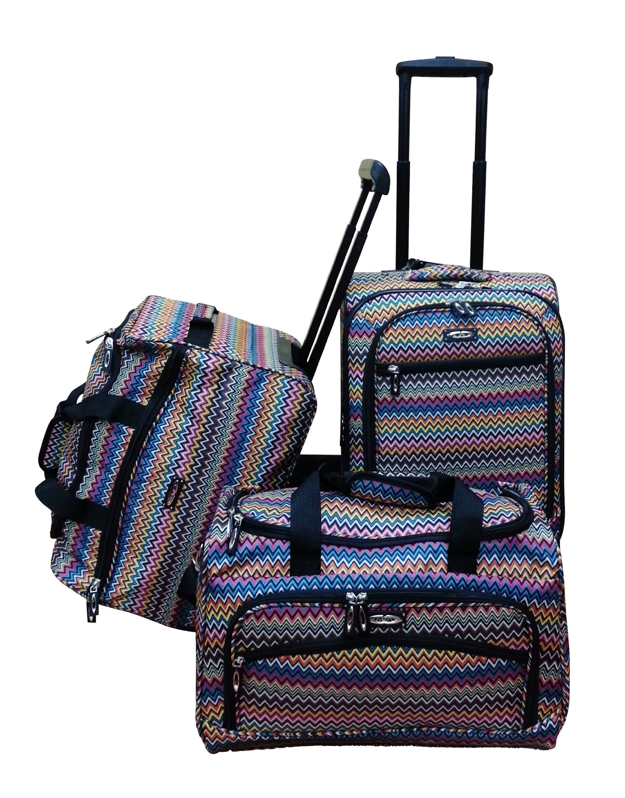 Travel Time, Jourdan, 3 Piece Soft Sided Carry-on Luggage and Duffle Set (Mulit-color Chevron)