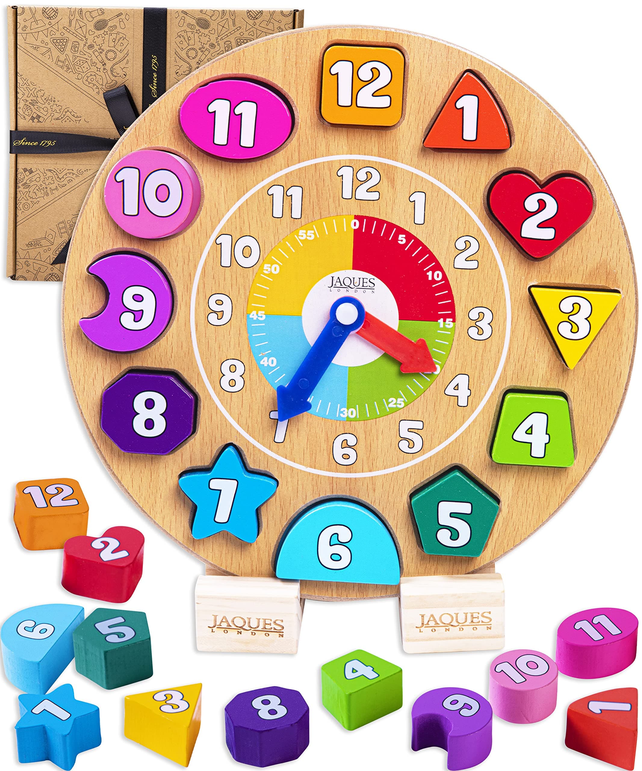Jaques of LondonWooden Learning Clock | Wooden Toy Learning Clock | Perfect Toy from 1 2 3 Years | Have Fun Learning with Montessori Toy | Since 1795
