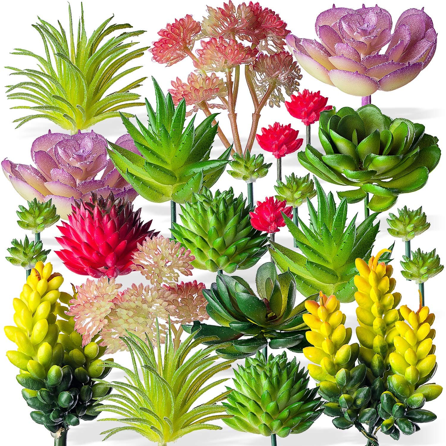 24 Pack Mini Artificial Succulent Plants Unpotted : Fake Succulents Picks Realistic Plastic Cactus Stems for Terrarium Bulk Small Faux Assorted Arrangements Flocked Greenery