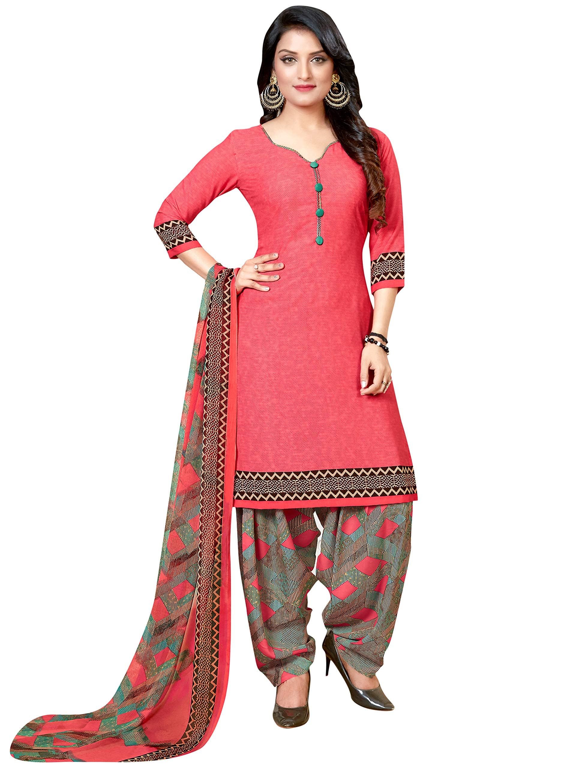Rajnandini Women's Peach Crepe Printed Unstitched Salwar Suit, One Size, Traditional