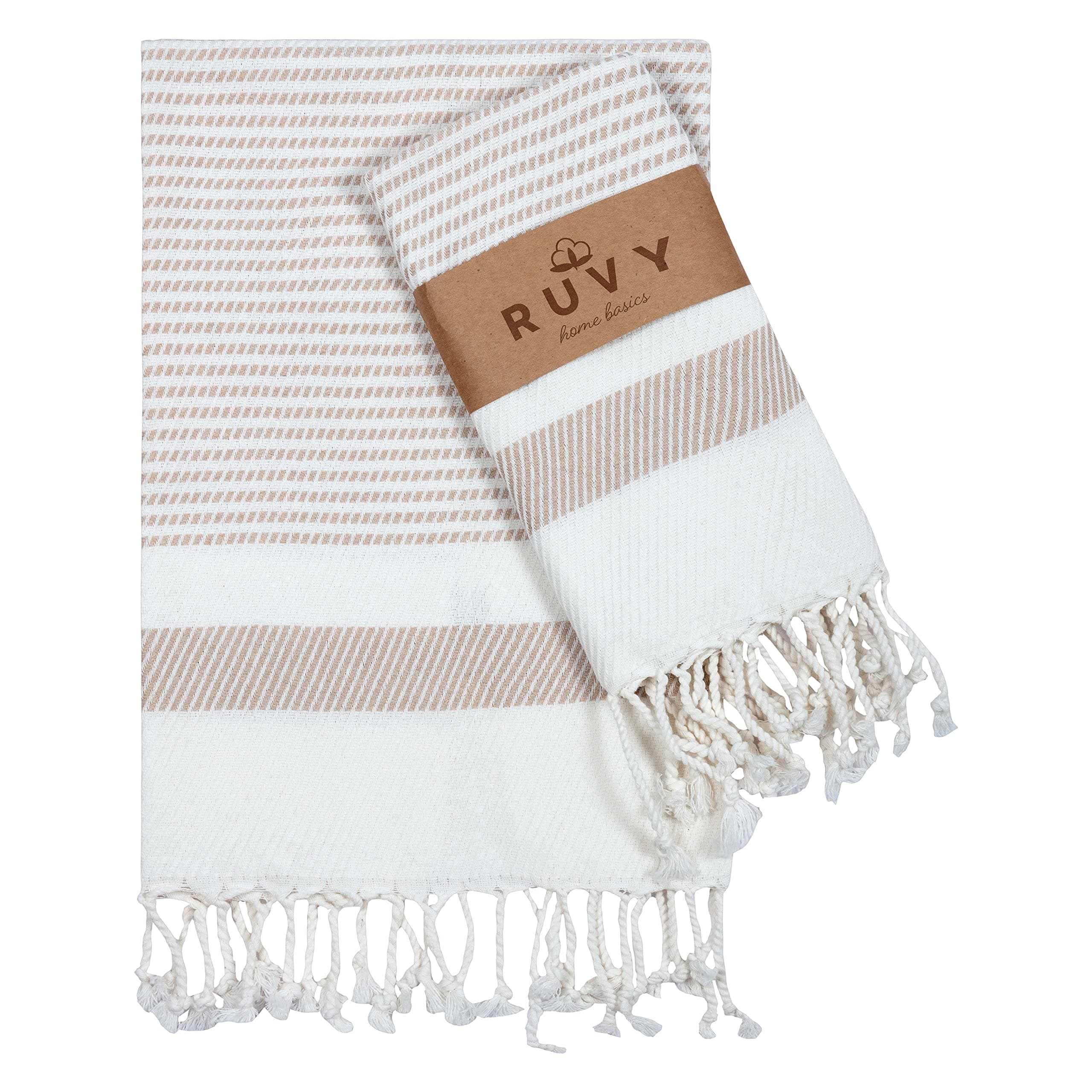 Ruvy Home Basics Turkish Hand Towels for Bathroom Set of 2 | 18"x40", Cotton | Decorative Towel for Bathroom, Kitchen, Dishcloth, Tea, Yoga, Face, Gym - Beige