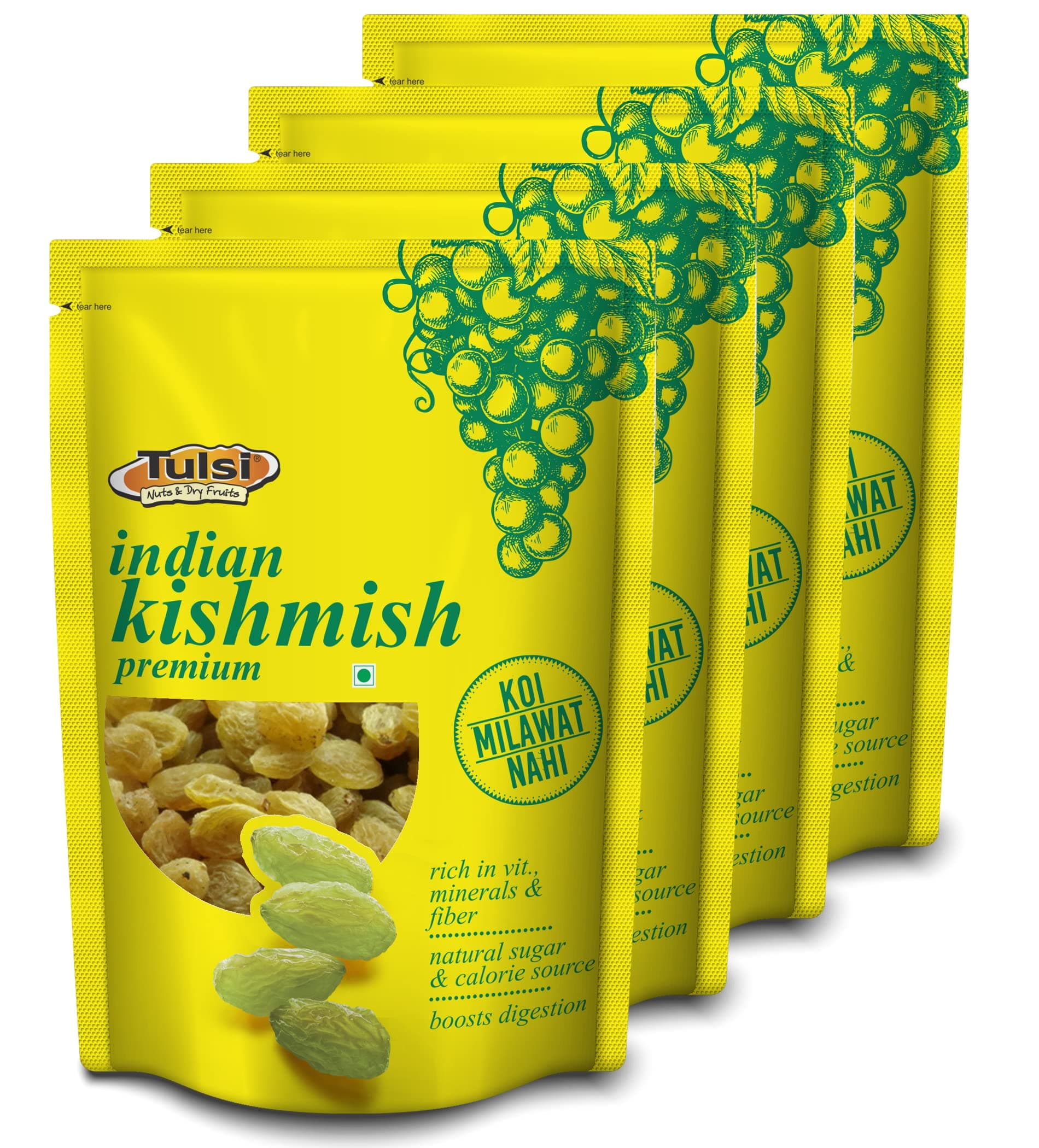 Tulsi Indian Kishmish Premium 800 grams (200 grams x 4) | Seedless Kishmish | Raisins Dry Fruits | Healthy & Tasty Snacks | Fat Free | Source of Dietary Fiber | (Pack of 4)