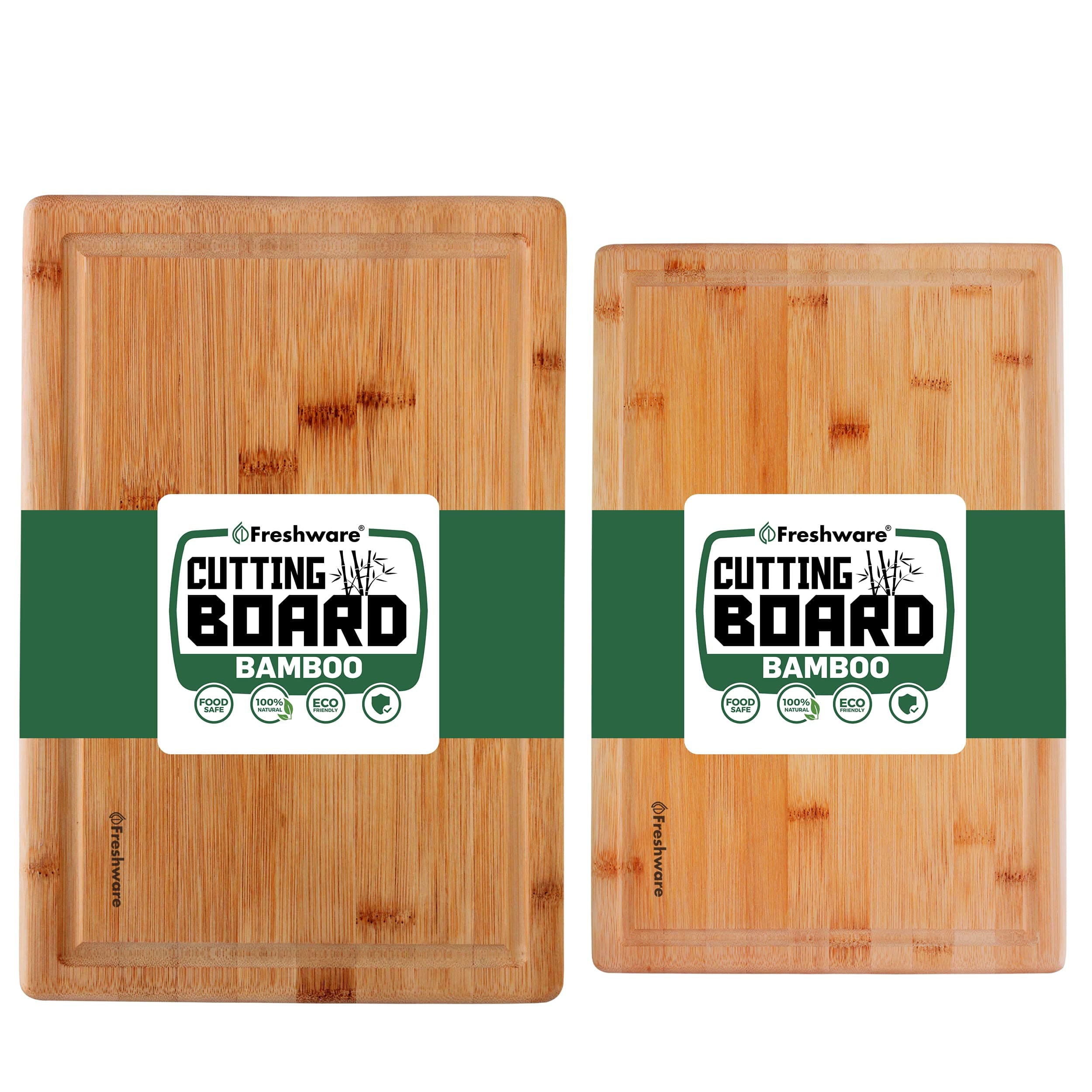 Freshware Bamboo Cutting Boards for Kitchen with Juice Groove [Set of 2] Wood Cutting Board for Chopping Meat, Vegetables, Fruits, Cheese, Knife Friendly Serving Tray with Handles
