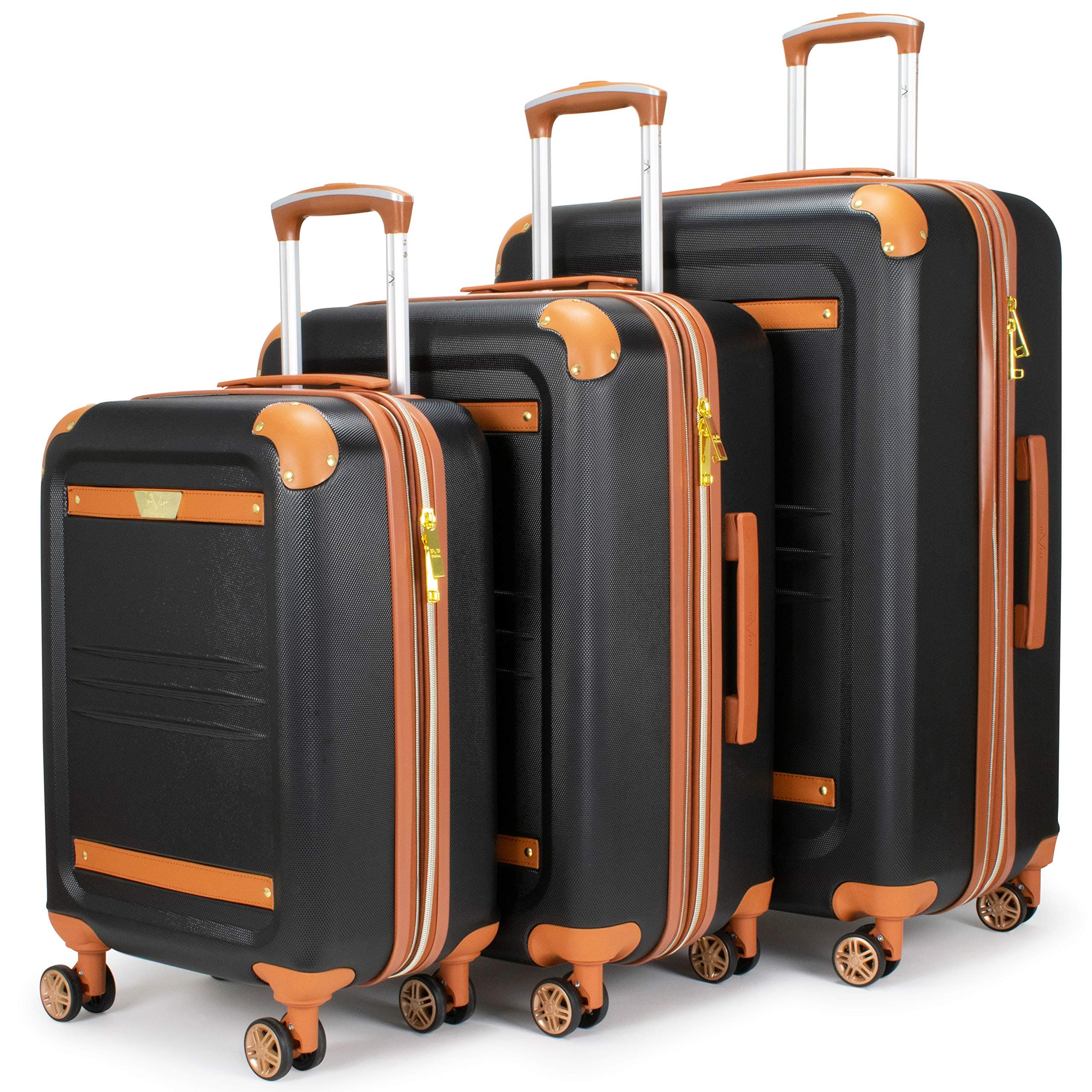 Vintage 3 Piece Expandable Hard Spinner Luggage Set Black
