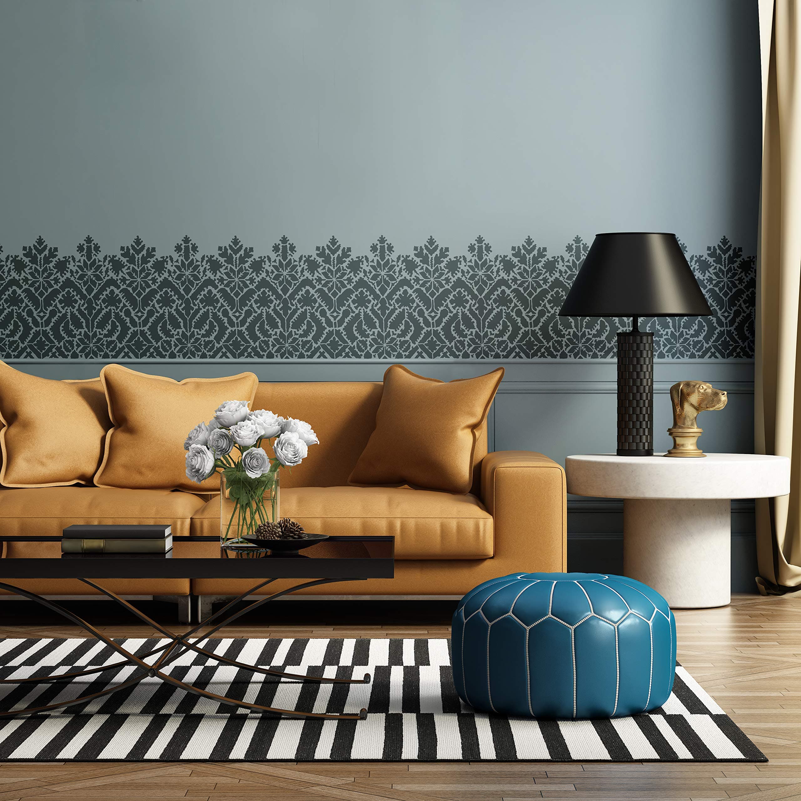 Royal Design Studio Stencils Moroccan Lace Border Stencil - Bohemian & Boho Chic Wall Art Pattern for Painting