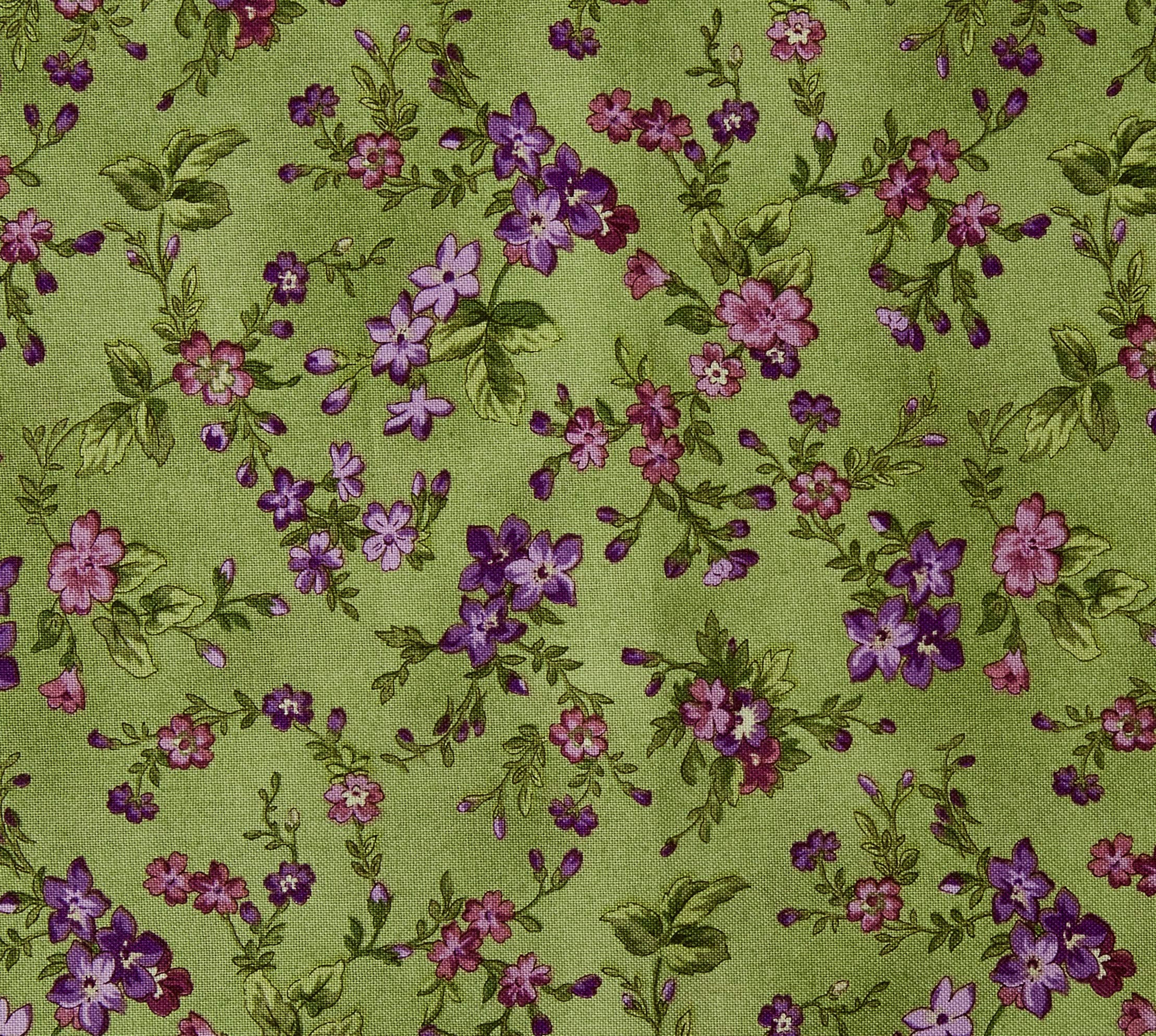 Maywood Studio Aubergine Trailing Flowers Fabric, Green, Fabric By The Yard