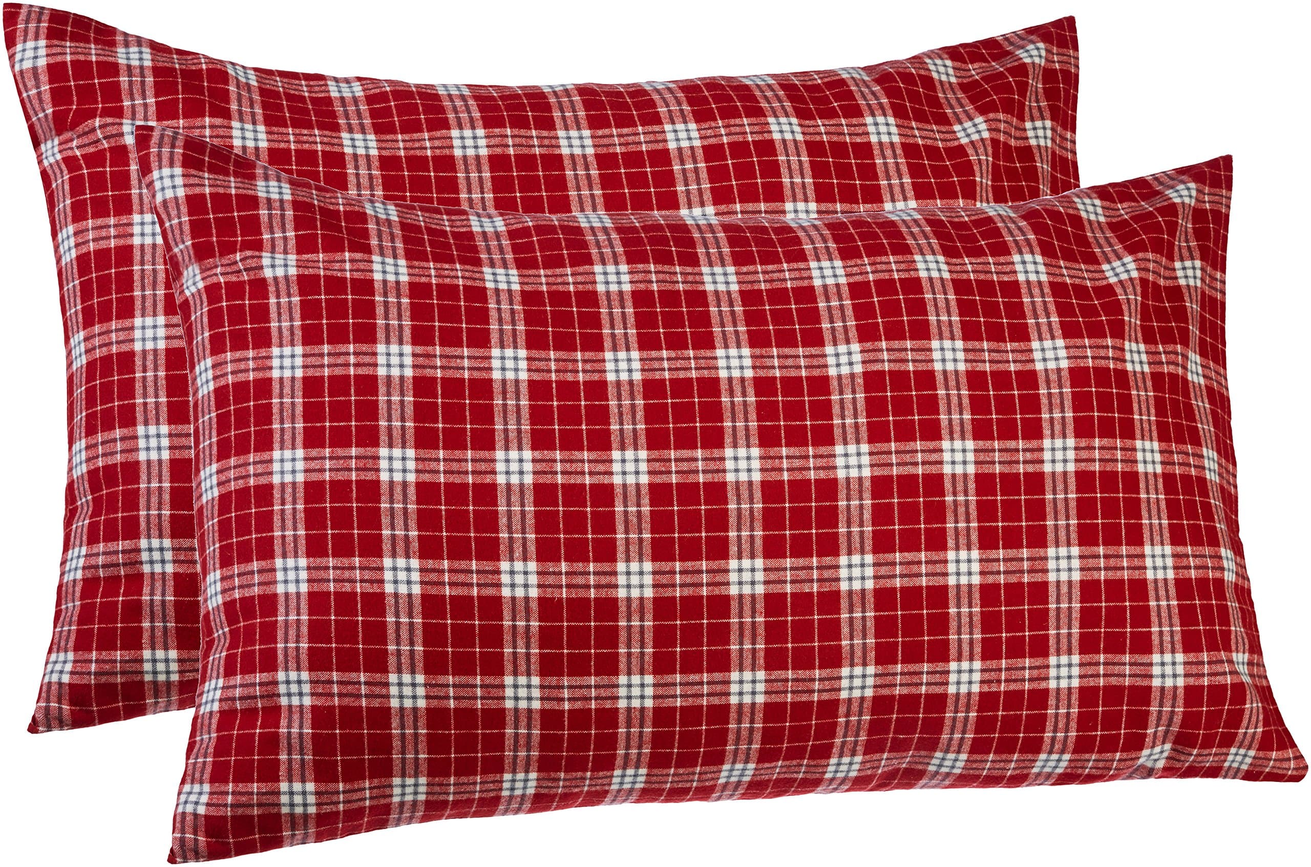 Amazon Brand – Pinzon 160-Gram Plaid Flannel Cotton Pillowcases, Set of 2, King, Bordeaux Red Plaid