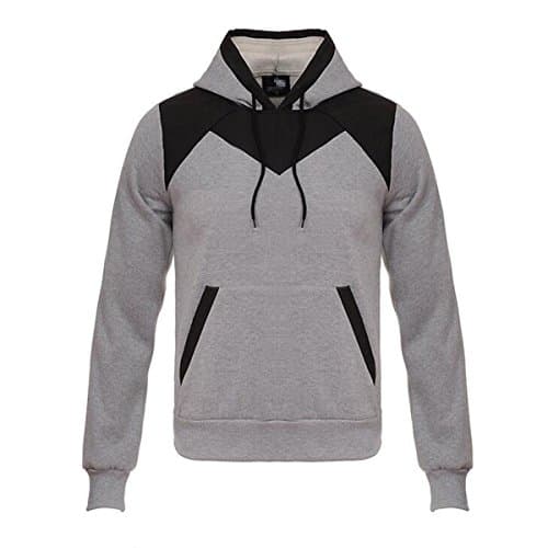 Man Stitching Hit Color Hoodie Pullover Casual Loose Large Size Hooded Coat ,Grey-S