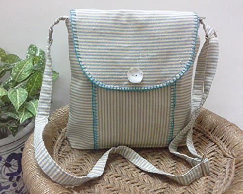 Panigha India Handmade Pin Stripe Cross body / Sling Bag in turquoise color.