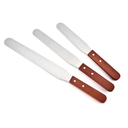 Icing Spatula Set - Yamoo 3 Pieces Straight Stainless Steel Cake Decorating Frosting Spatulas with Wooden Handle (6"-8"-10" Blade)