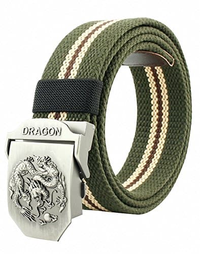 Canvas Web Belt Military Style Smooth Buckle Outdoor Casual Belt 50 Inch (Dragon)